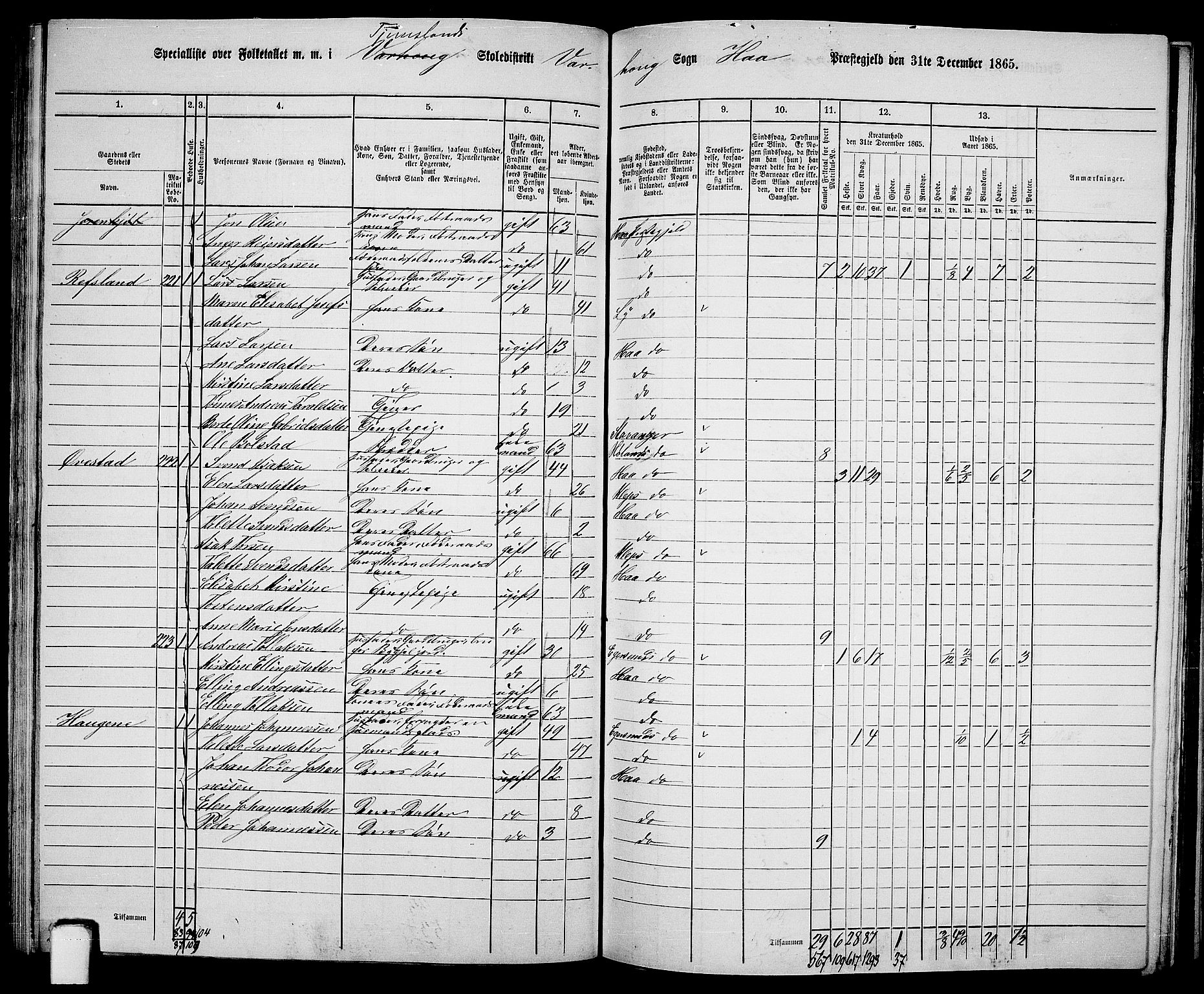 RA, 1865 census for Hå, 1865, p. 89