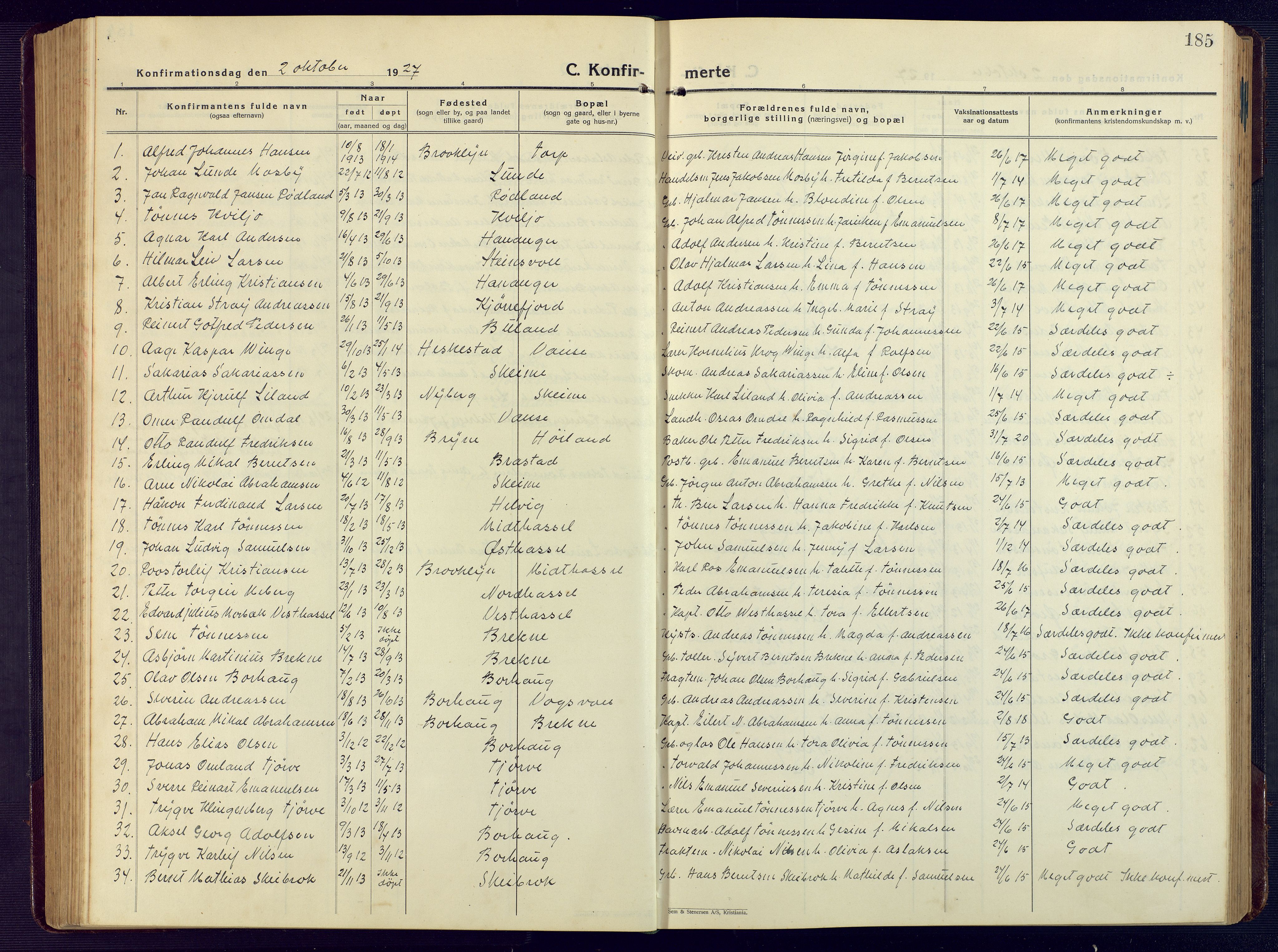 Lista sokneprestkontor, AV/SAK-1111-0027/F/Fb/L0006: Parish register (copy) no. B 6, 1924-1947, p. 185