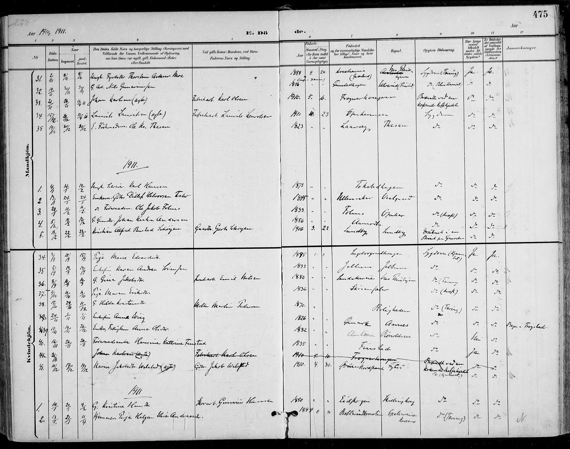 Nes prestekontor Kirkebøker, AV/SAO-A-10410/F/Fa/L0011: Parish register (official) no. I 11, 1899-1918, p. 475