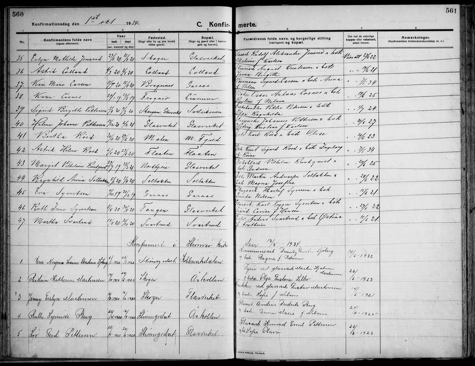 Skoger kirkebøker, AV/SAKO-A-59/F/Fa/L0007: Parish register (official) no. I 7, 1911-1936, p. 560-561