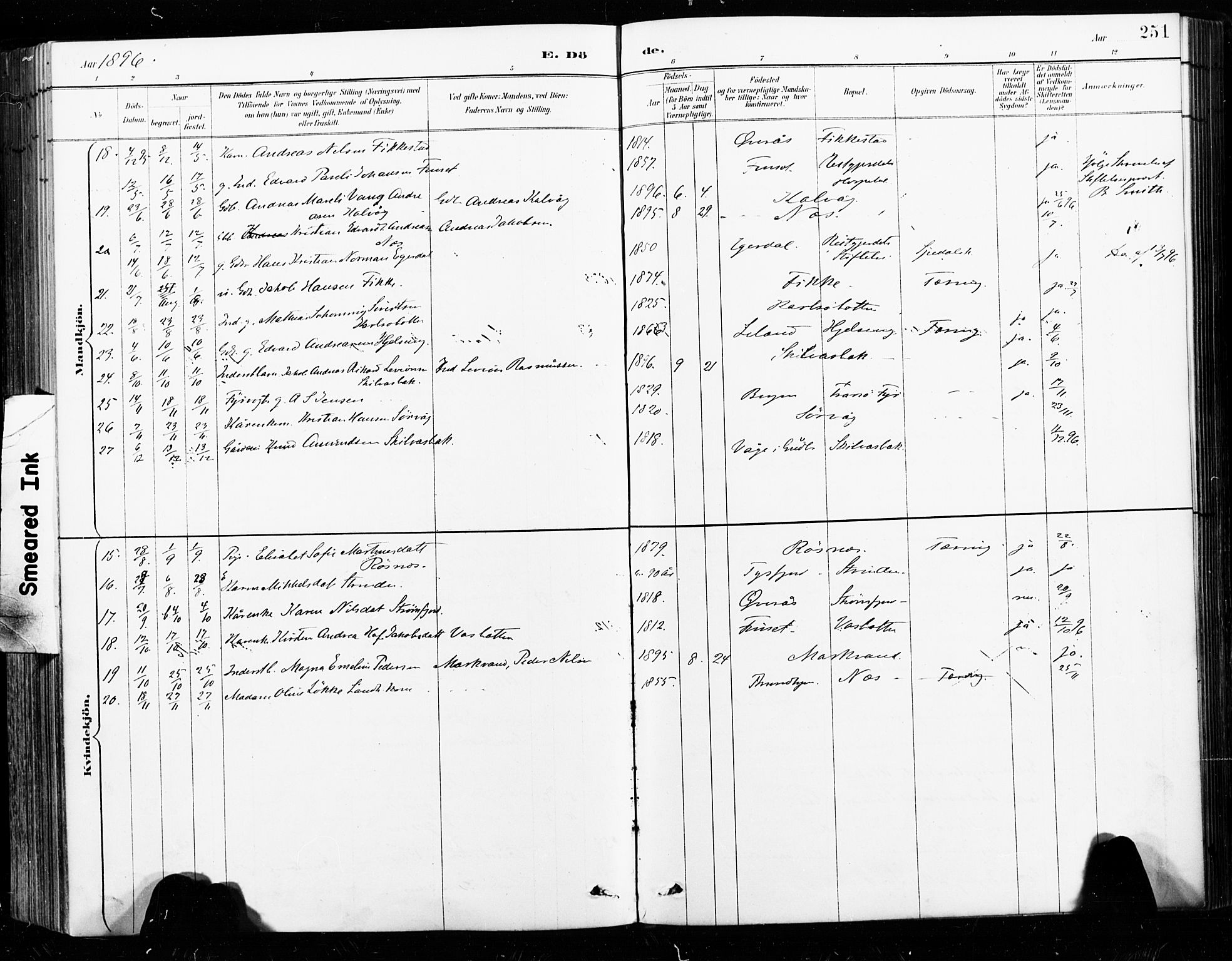 Ministerialprotokoller, klokkerbøker og fødselsregistre - Nordland, SAT/A-1459/859/L0847: Parish register (official) no. 859A07, 1890-1899, p. 251