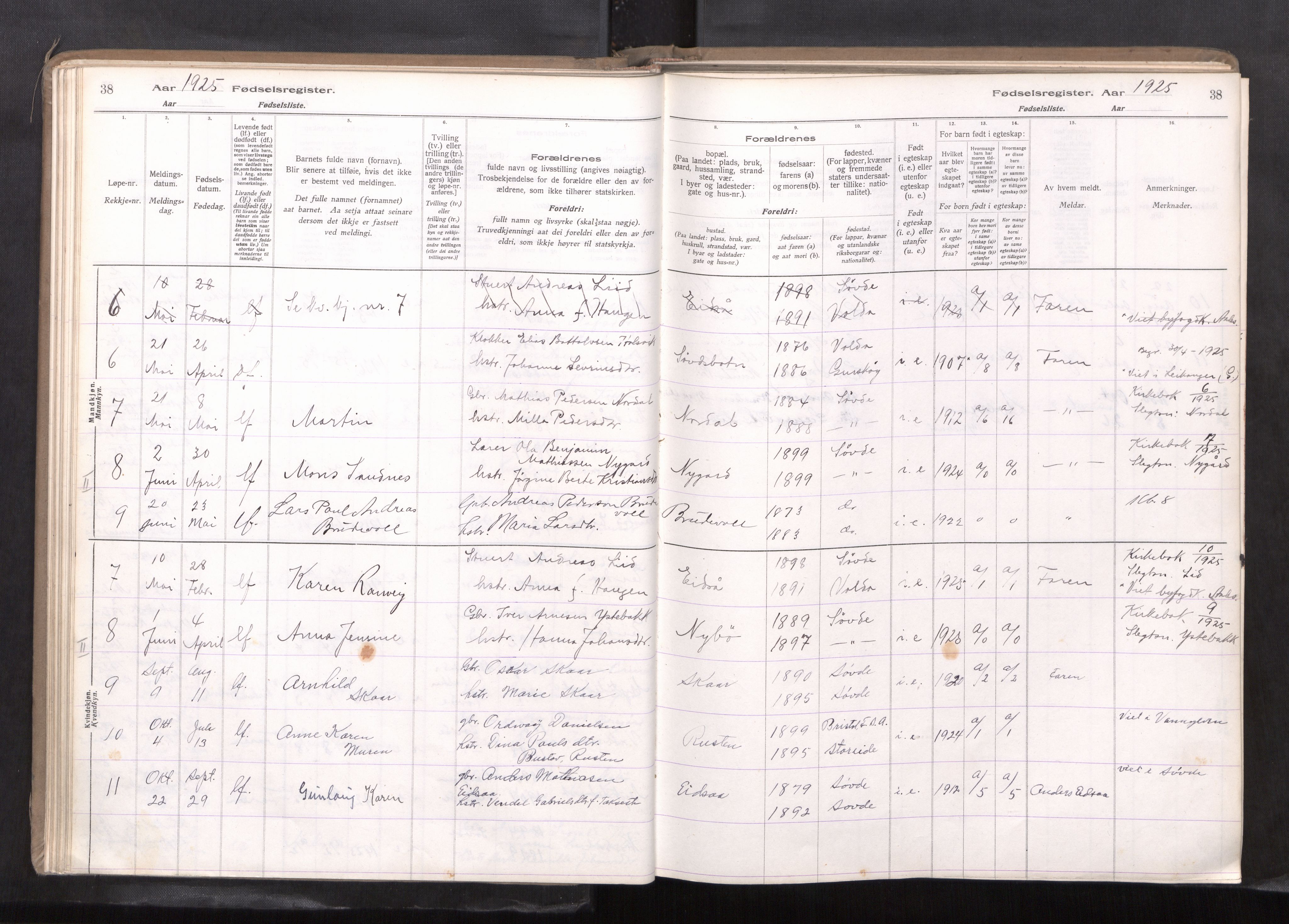 Ministerialprotokoller, klokkerbøker og fødselsregistre - Møre og Romsdal, AV/SAT-A-1454/502/L0031: Birth register no. 502---, 1916-1968, p. 38