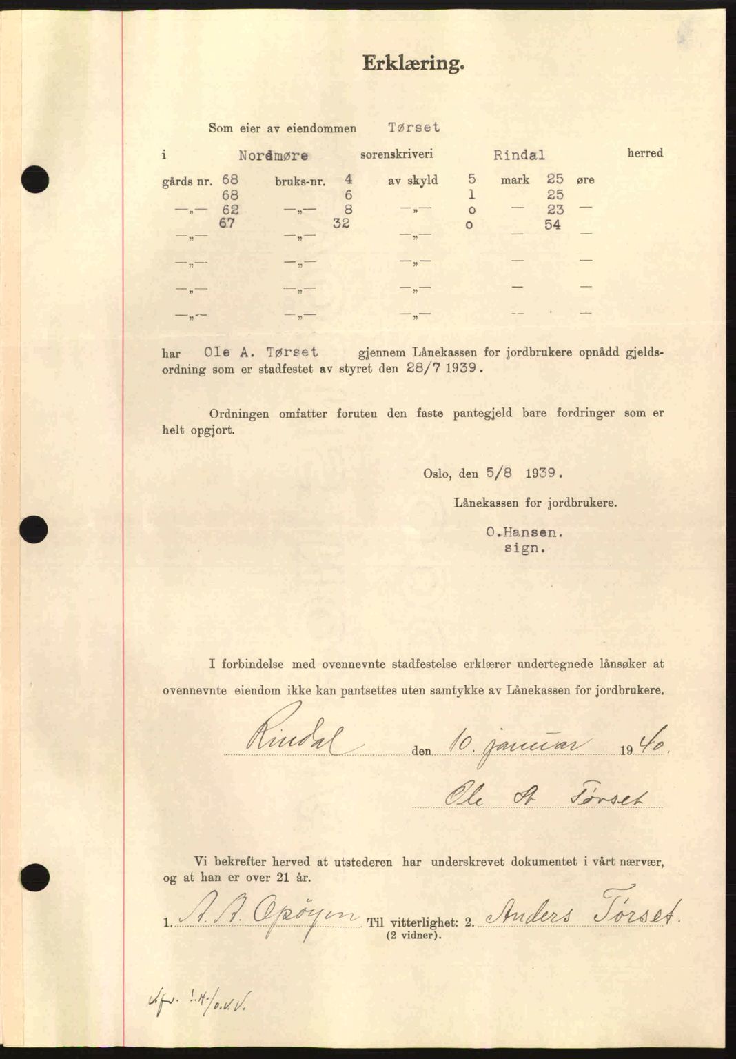 Nordmøre sorenskriveri, AV/SAT-A-4132/1/2/2Ca: Mortgage book no. B87, 1940-1941, Diary no: : 463/1941