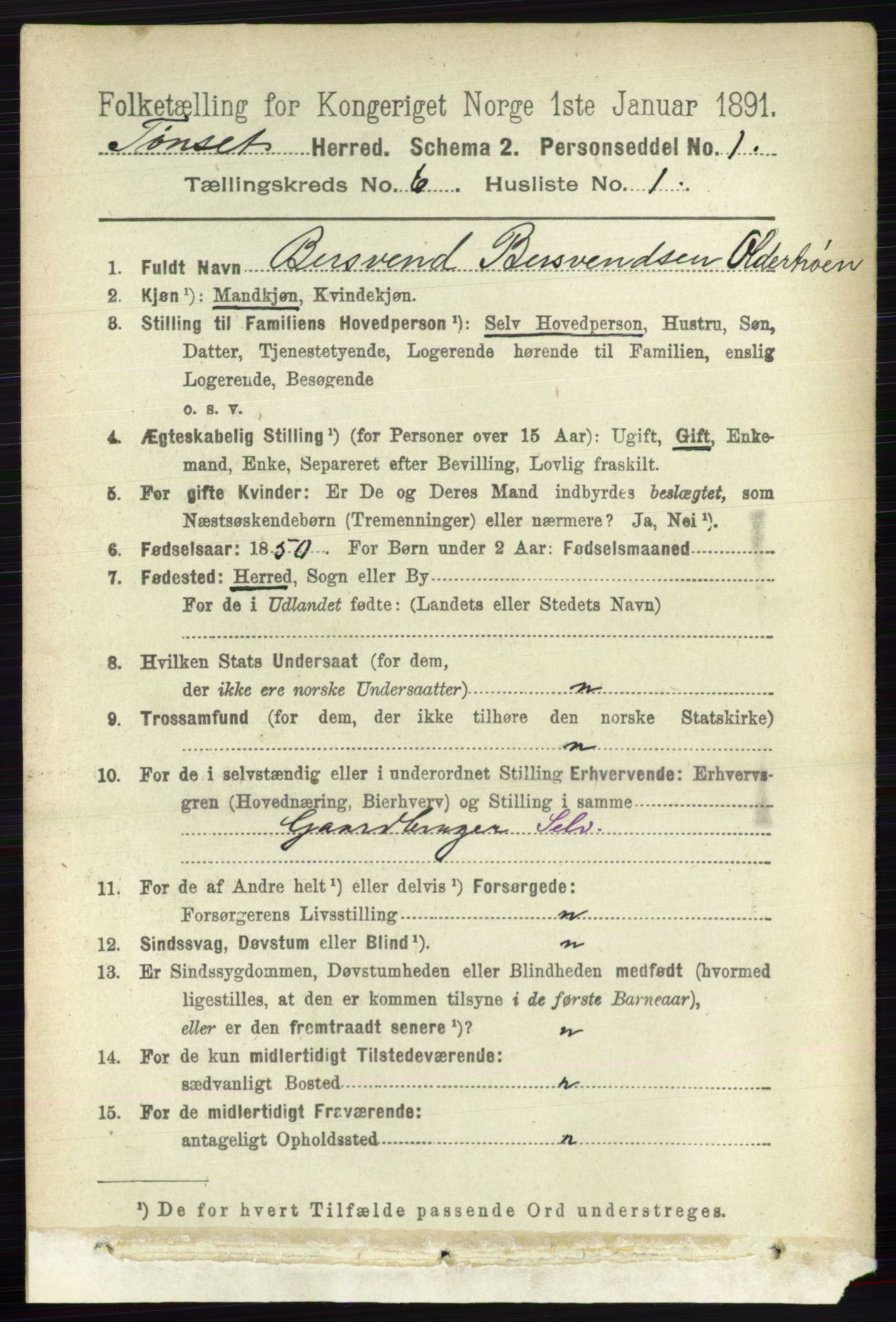 RA, 1891 census for 0437 Tynset, 1891, p. 1464