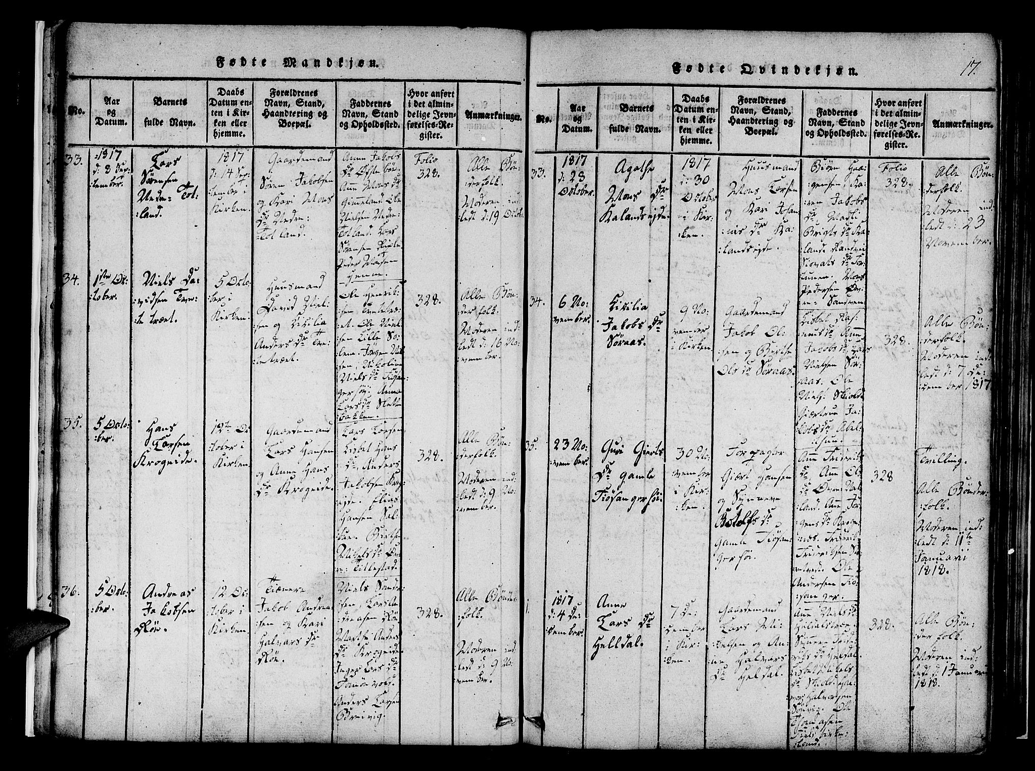 Fana Sokneprestembete, AV/SAB-A-75101/H/Haa/Haaa/L0007: Parish register (official) no. A 7, 1816-1828, p. 17