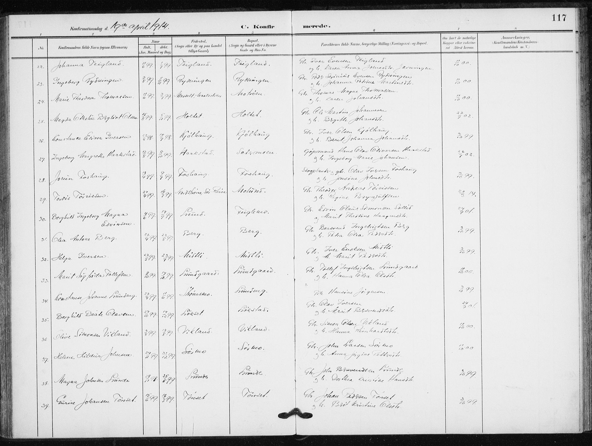 Målselv sokneprestembete, SATØ/S-1311/G/Ga/Gaa/L0013kirke: Parish register (official) no. 13, 1903-1919, p. 117