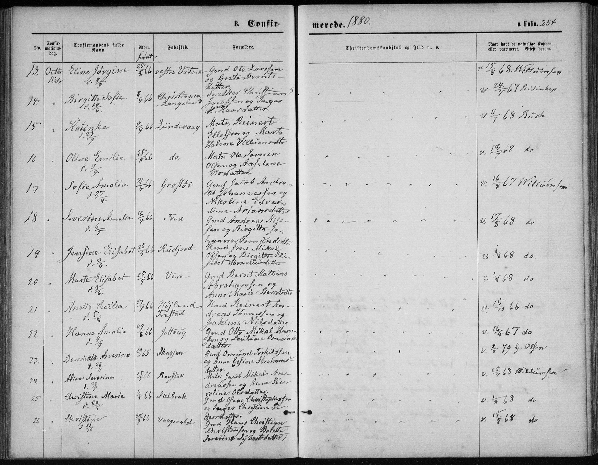 Lista sokneprestkontor, AV/SAK-1111-0027/F/Fb/L0004: Parish register (copy) no. B 4, 1877-1891, p. 254