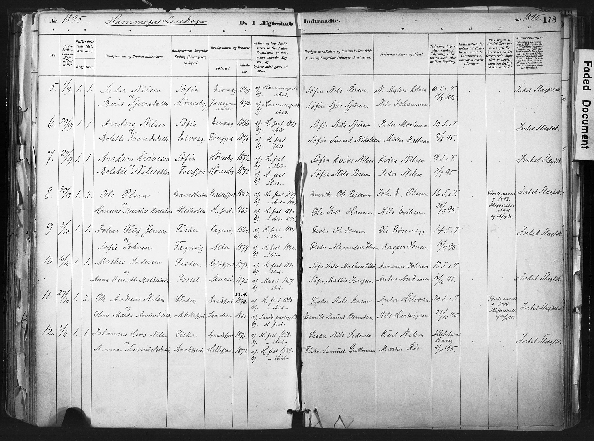 Hammerfest sokneprestkontor, SATØ/S-1347: Parish register (official) no. 11 /1, 1885-1897, p. 178