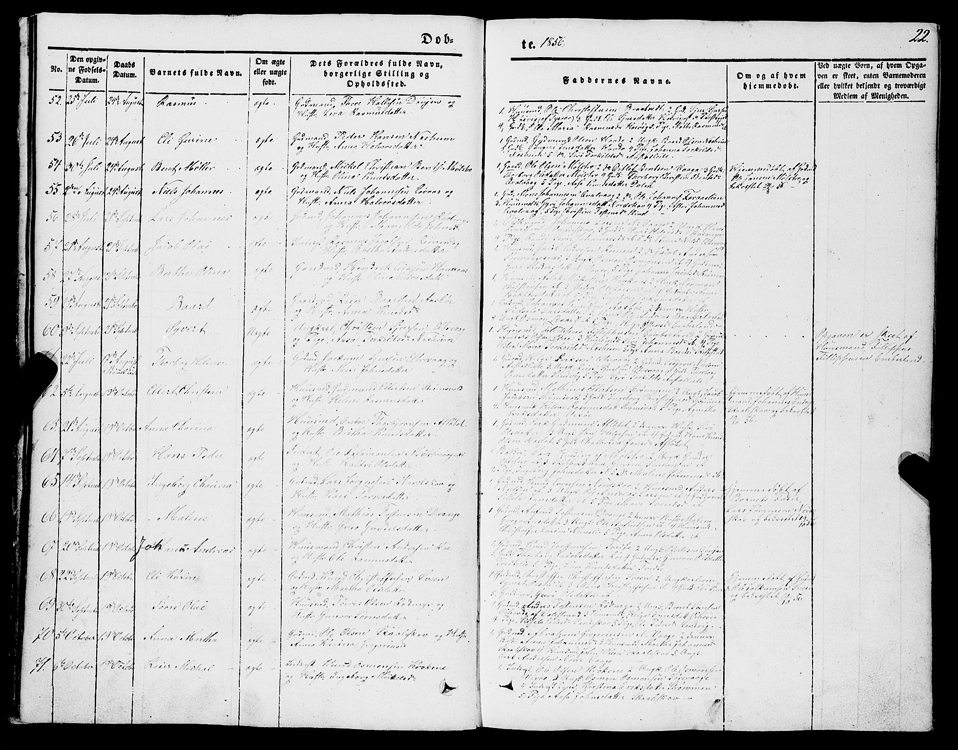 Sveio Sokneprestembete, SAB/A-78501/H/Hab: Parish register (copy) no. A 1, 1851-1865, p. 22