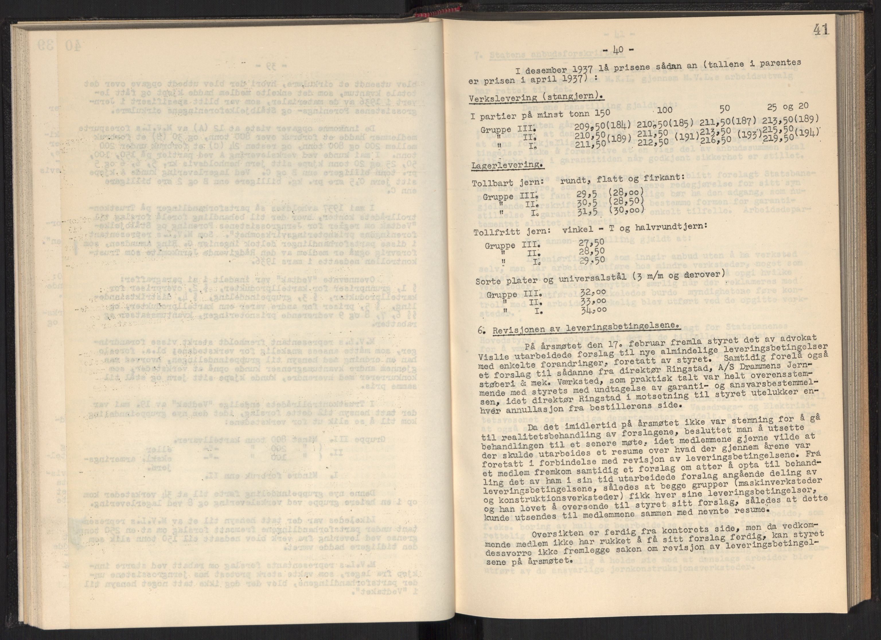 Teknologibedriftenes Landsforening TBL, RA/PA-1700/A/Ad/L0006: Årsberetning med register, 1937-1943, p. 41