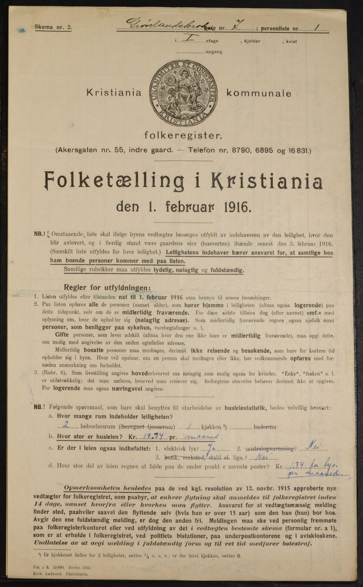 OBA, Municipal Census 1916 for Kristiania, 1916, p. 32085