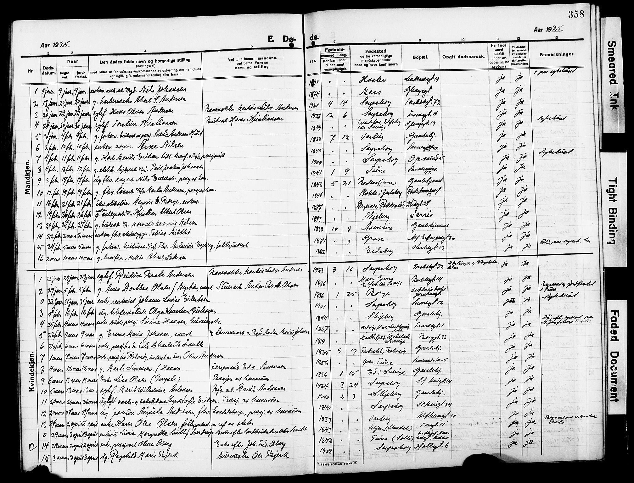 Sarpsborg prestekontor Kirkebøker, AV/SAO-A-2006/G/Ga/L0002: Parish register (copy) no. 2, 1912-1931, p. 358
