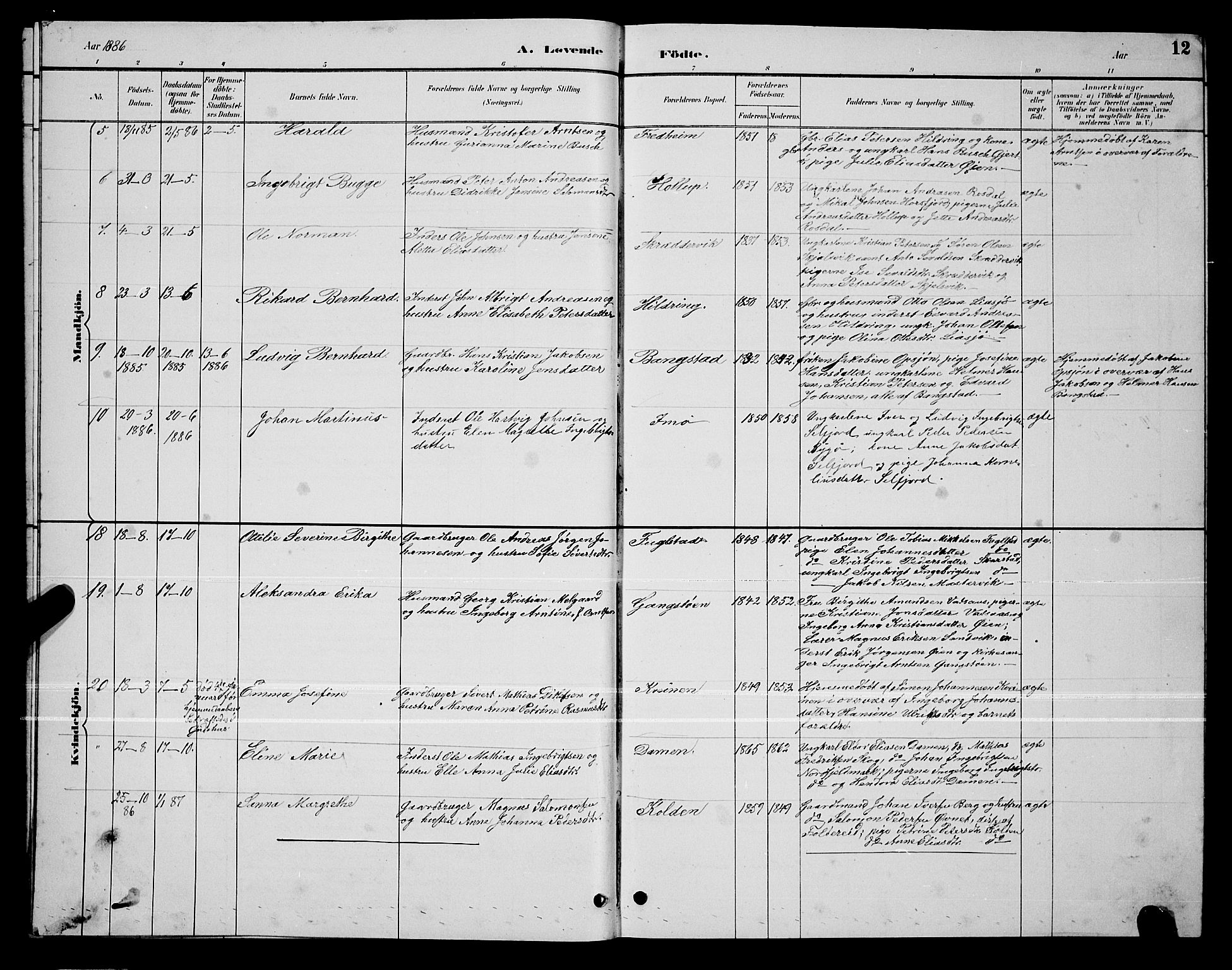 Ministerialprotokoller, klokkerbøker og fødselsregistre - Nordland, AV/SAT-A-1459/810/L0160: Parish register (copy) no. 810C03, 1884-1896, p. 12