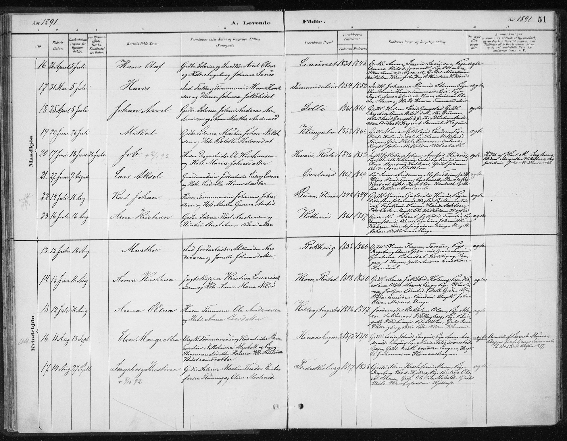 Ministerialprotokoller, klokkerbøker og fødselsregistre - Nord-Trøndelag, SAT/A-1458/701/L0010: Parish register (official) no. 701A10, 1883-1899, p. 51
