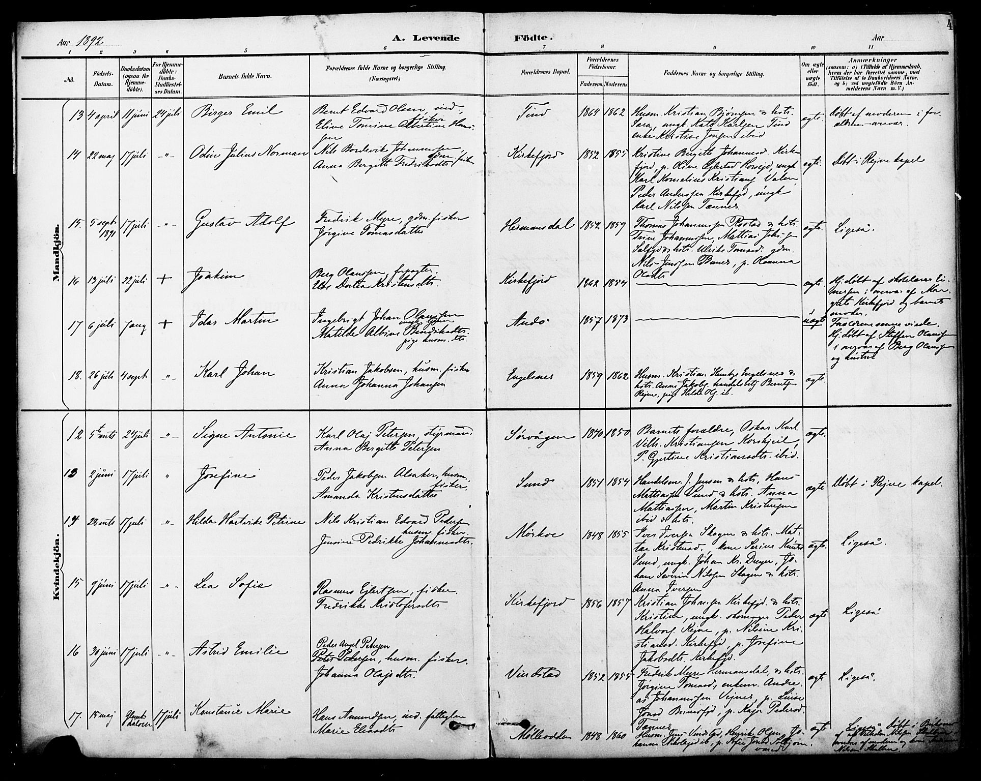 Ministerialprotokoller, klokkerbøker og fødselsregistre - Nordland, AV/SAT-A-1459/886/L1220: Parish register (official) no. 886A02, 1892-1903, p. 4