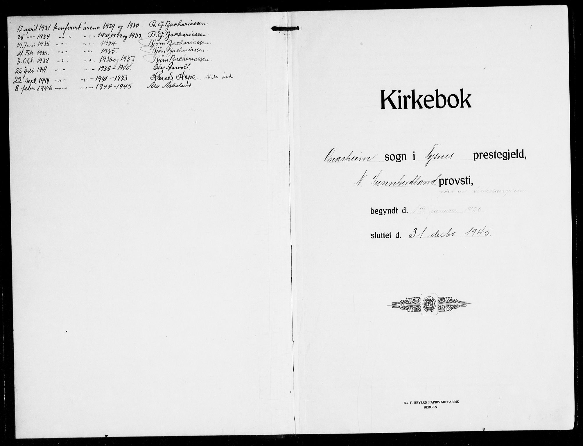 Tysnes sokneprestembete, SAB/A-78601/H/Hab: Parish register (copy) no. C 4, 1925-1945