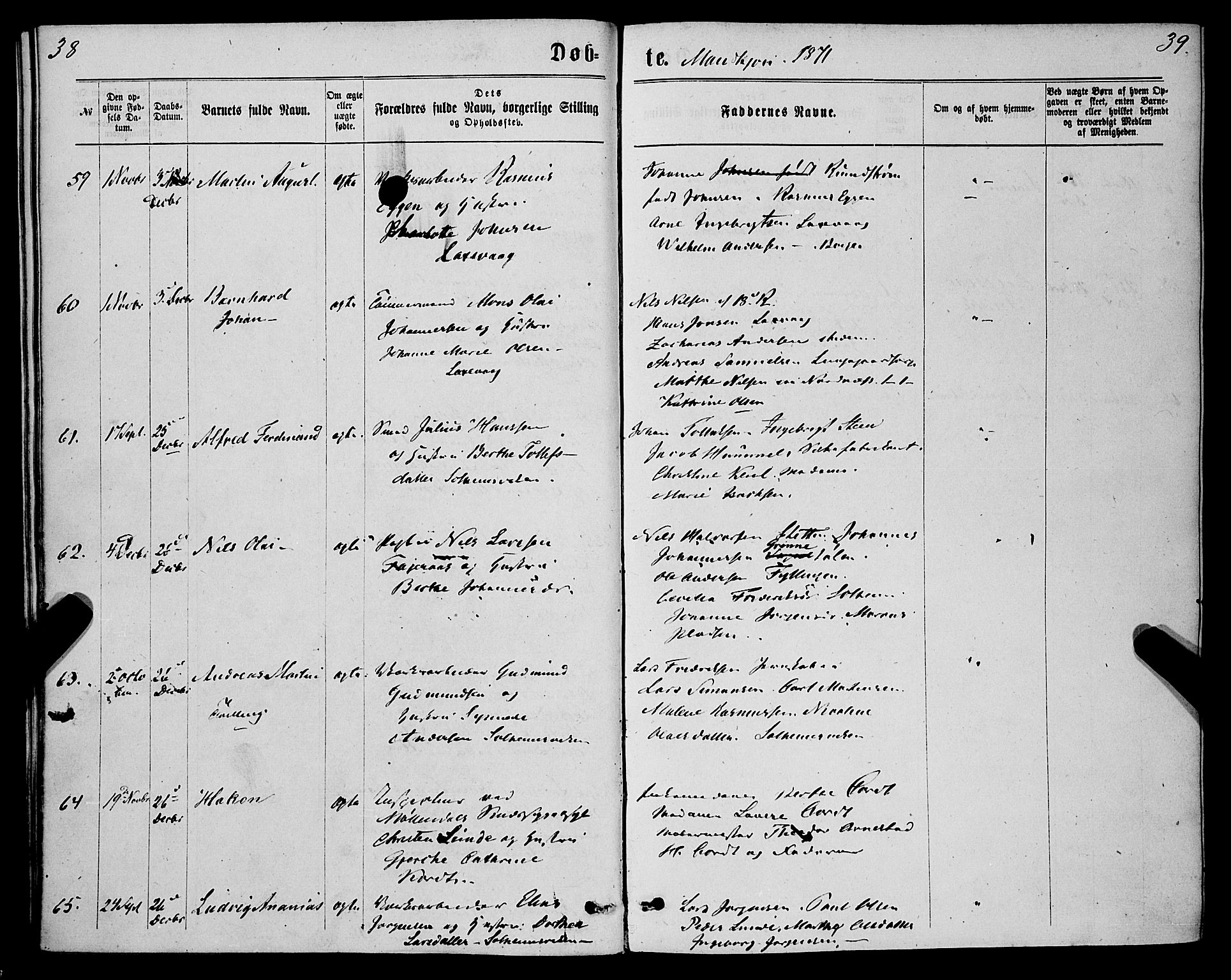 St. Jørgens hospital og Årstad sokneprestembete, AV/SAB-A-99934: Parish register (official) no. A 6, 1870-1878, p. 38-39