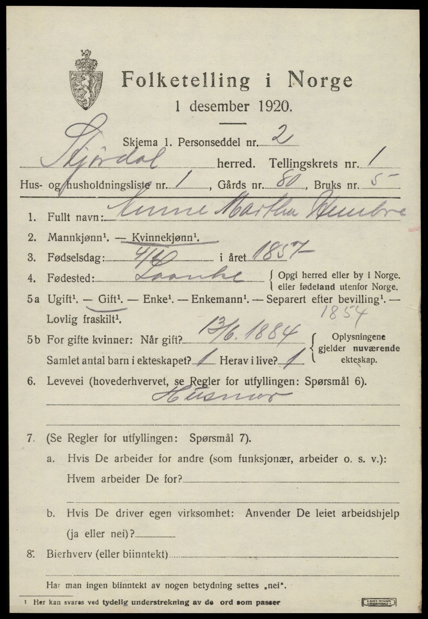 SAT, 1920 census for Stjørdal, 1920, p. 1288