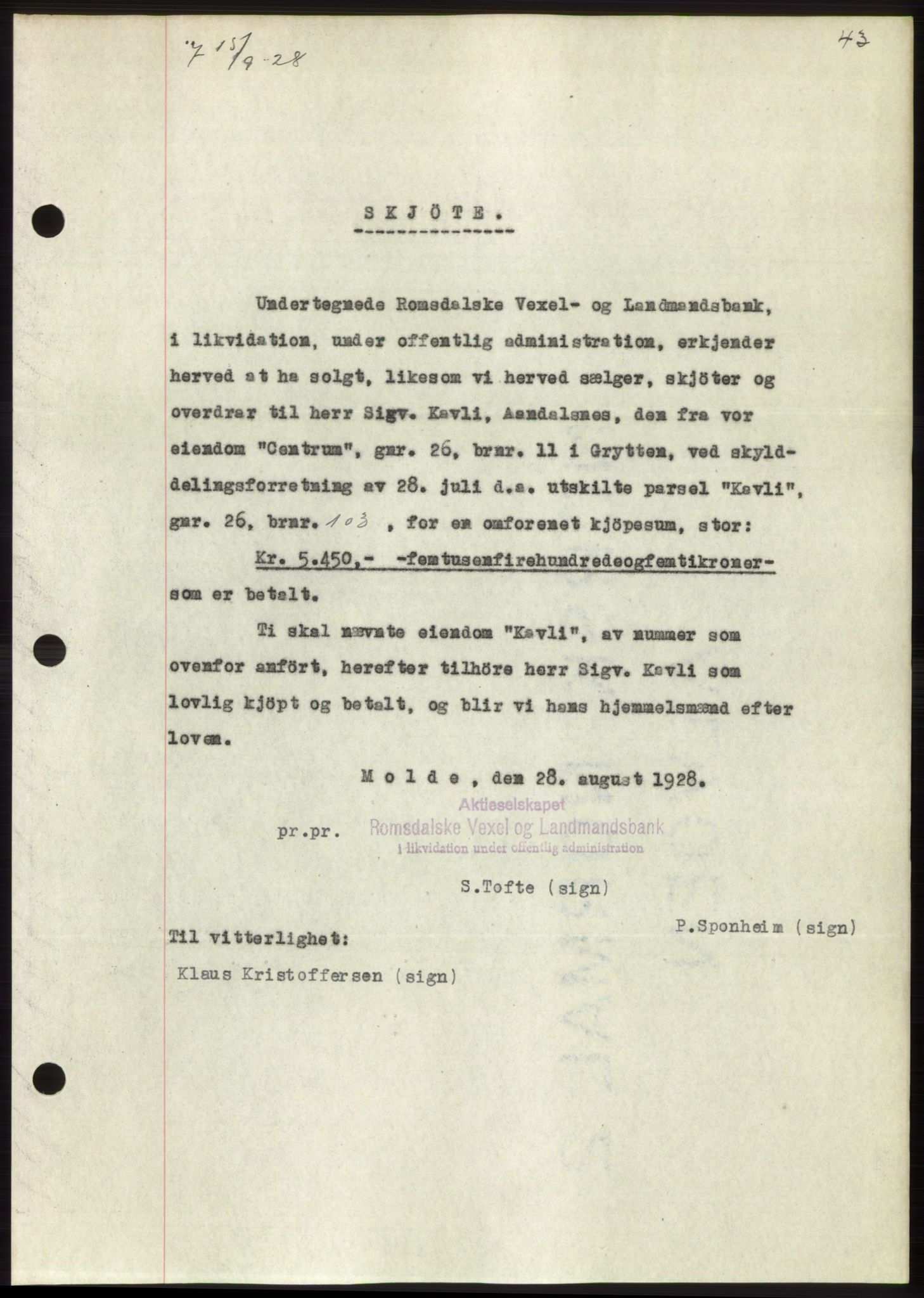 Romsdal sorenskriveri, AV/SAT-A-4149/1/2/2C/L0055: Mortgage book no. 49, 1928-1929, Deed date: 15.09.1928