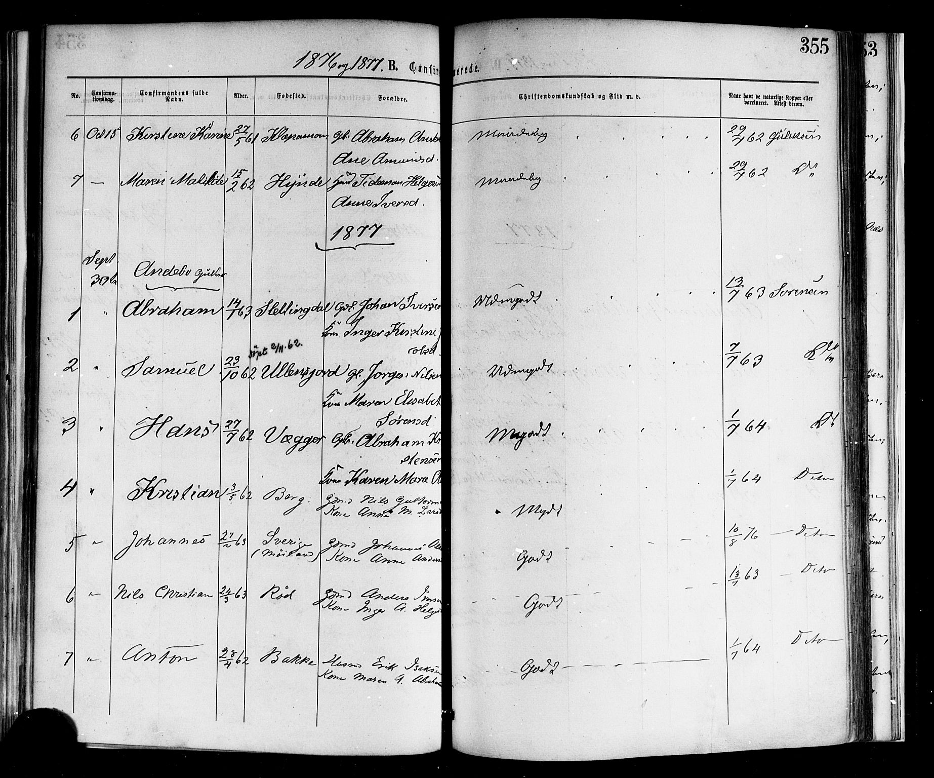Andebu kirkebøker, SAKO/A-336/F/Fa/L0006: Parish register (official) no. 6, 1871-1878, p. 355
