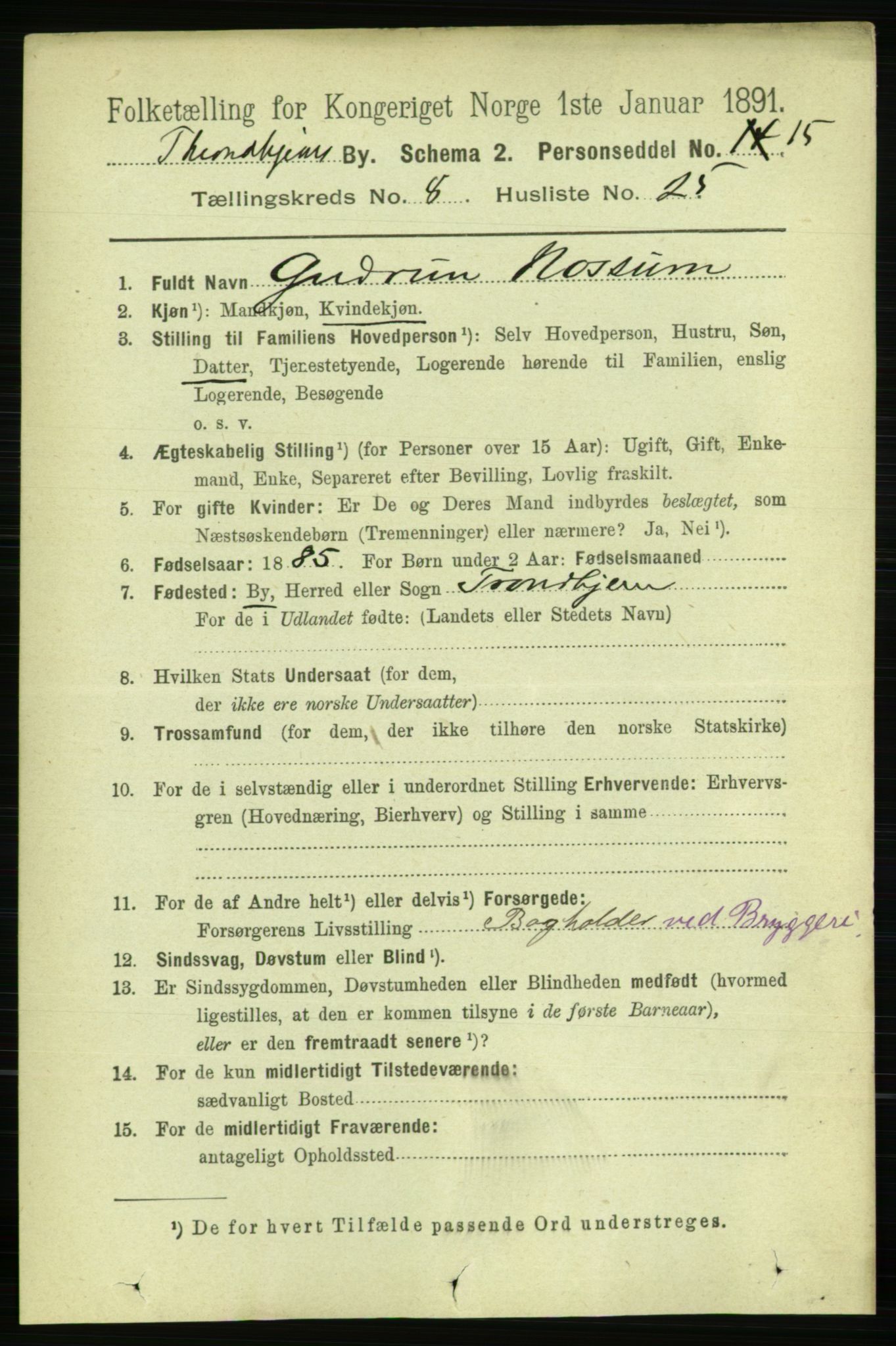 RA, 1891 census for 1601 Trondheim, 1891, p. 7106