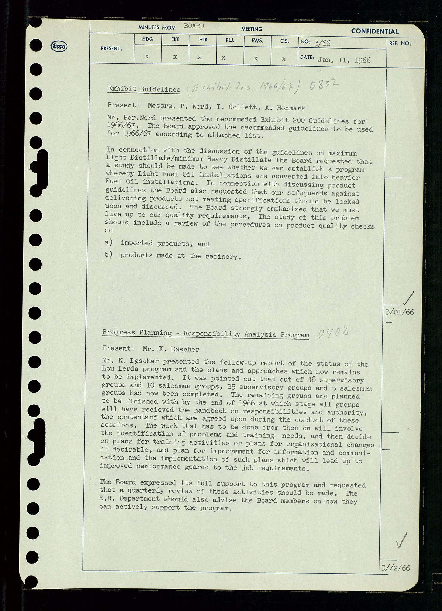 Pa 0982 - Esso Norge A/S, AV/SAST-A-100448/A/Aa/L0002/0002: Den administrerende direksjon Board minutes (styrereferater) / Den administrerende direksjon Board minutes (styrereferater), 1966, p. 7