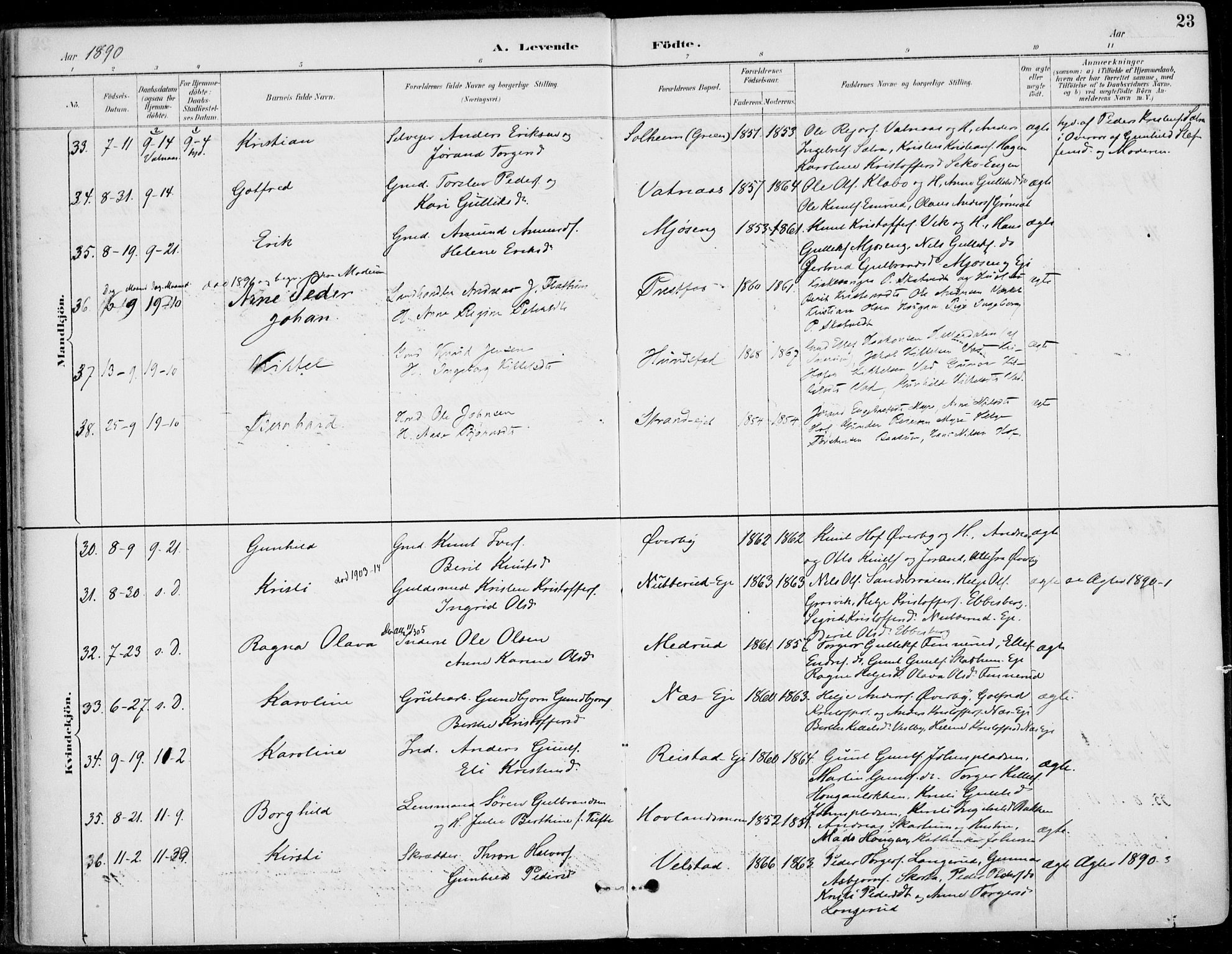 Sigdal kirkebøker, AV/SAKO-A-245/F/Fb/L0001: Parish register (official) no. II 1, 1888-1900, p. 23