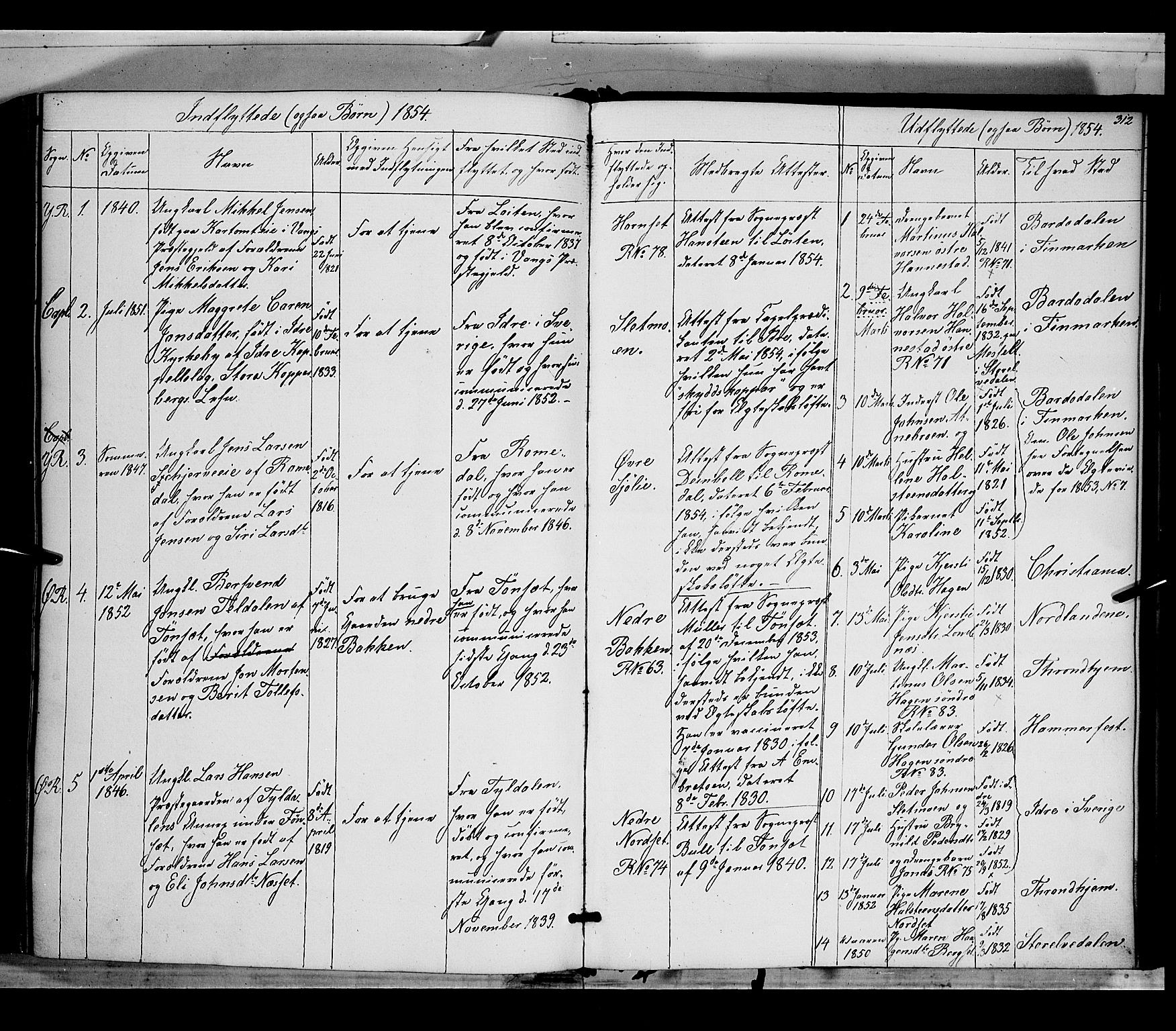 Rendalen prestekontor, SAH/PREST-054/H/Ha/Haa/L0005: Parish register (official) no. 5, 1853-1866, p. 312