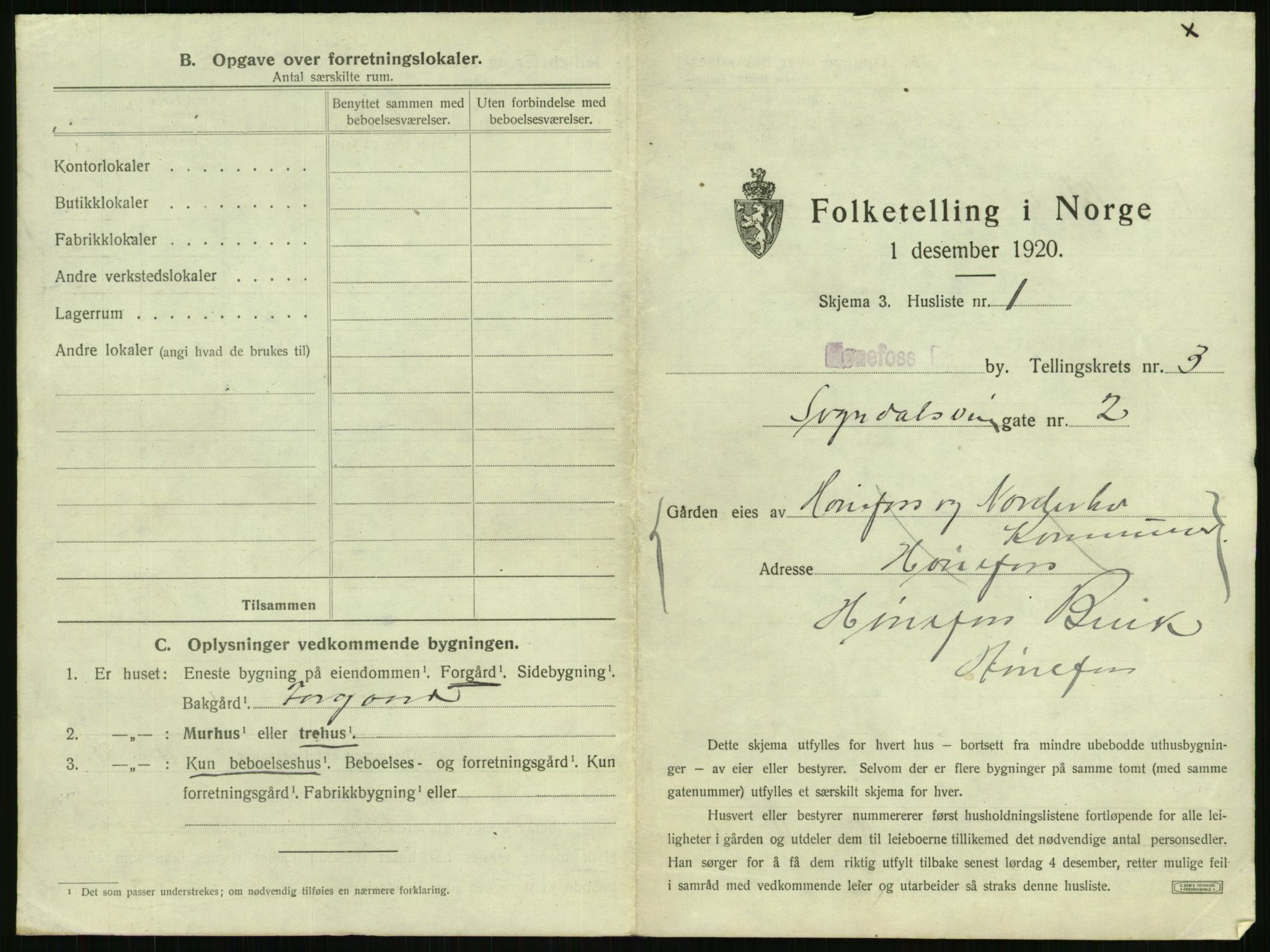 SAKO, 1920 census for Hønefoss, 1920, p. 388