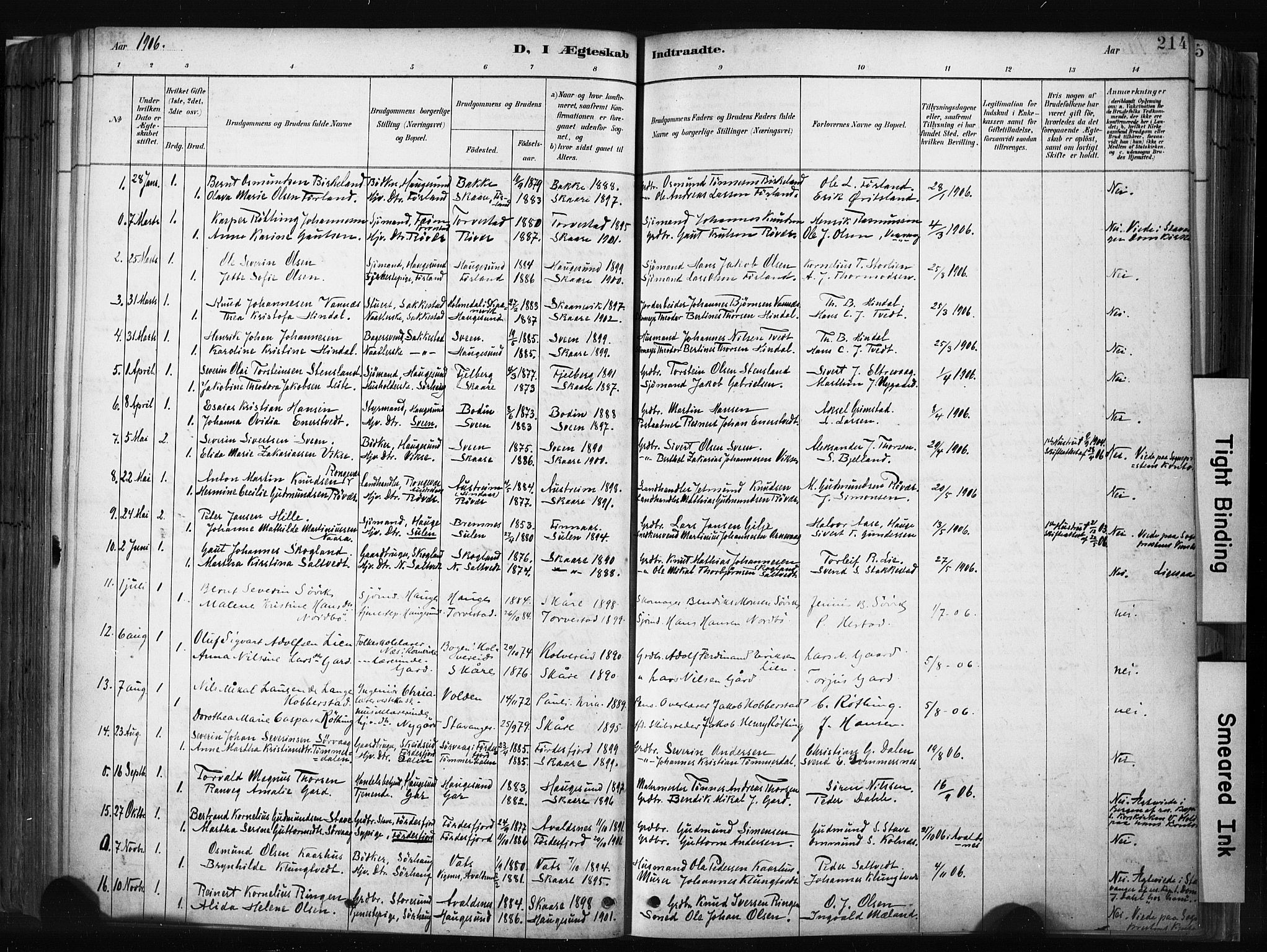 Haugesund sokneprestkontor, AV/SAST-A -101863/H/Ha/Haa/L0004: Parish register (official) no. A 4, 1886-1908, p. 214