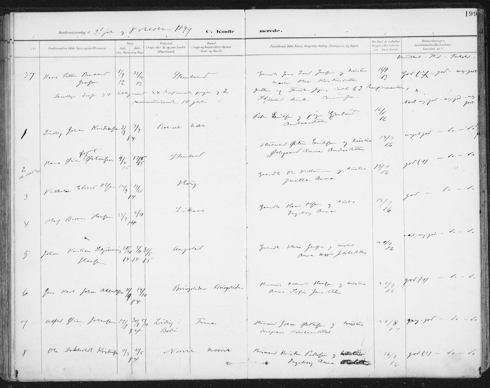 Ministerialprotokoller, klokkerbøker og fødselsregistre - Nordland, AV/SAT-A-1459/852/L0741: Parish register (official) no. 852A11, 1894-1917, p. 199