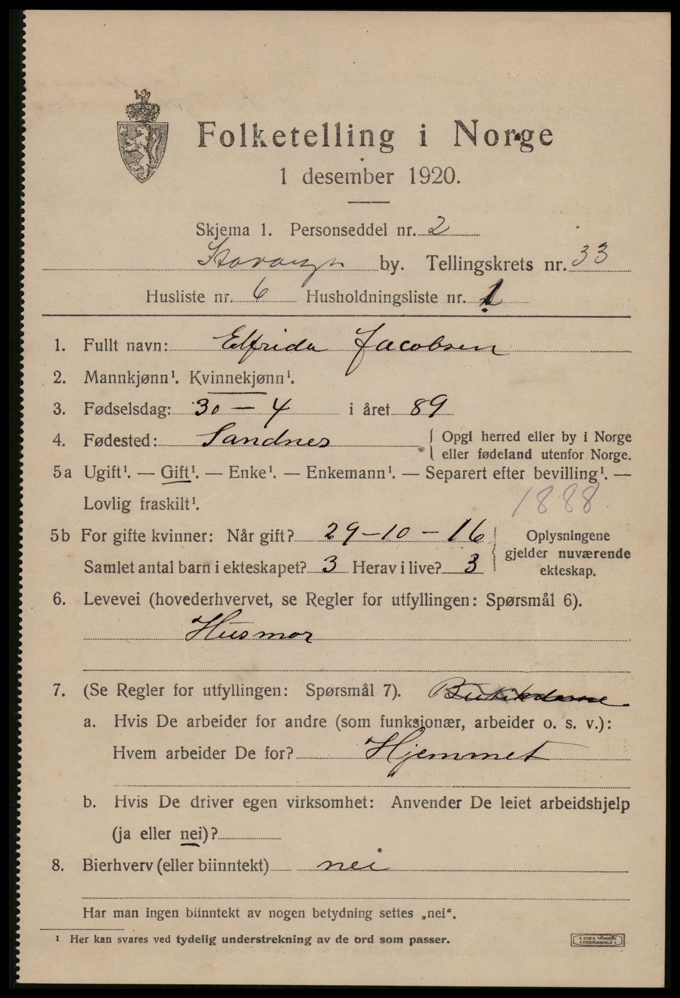 SAST, 1920 census for Stavanger, 1920, p. 90768