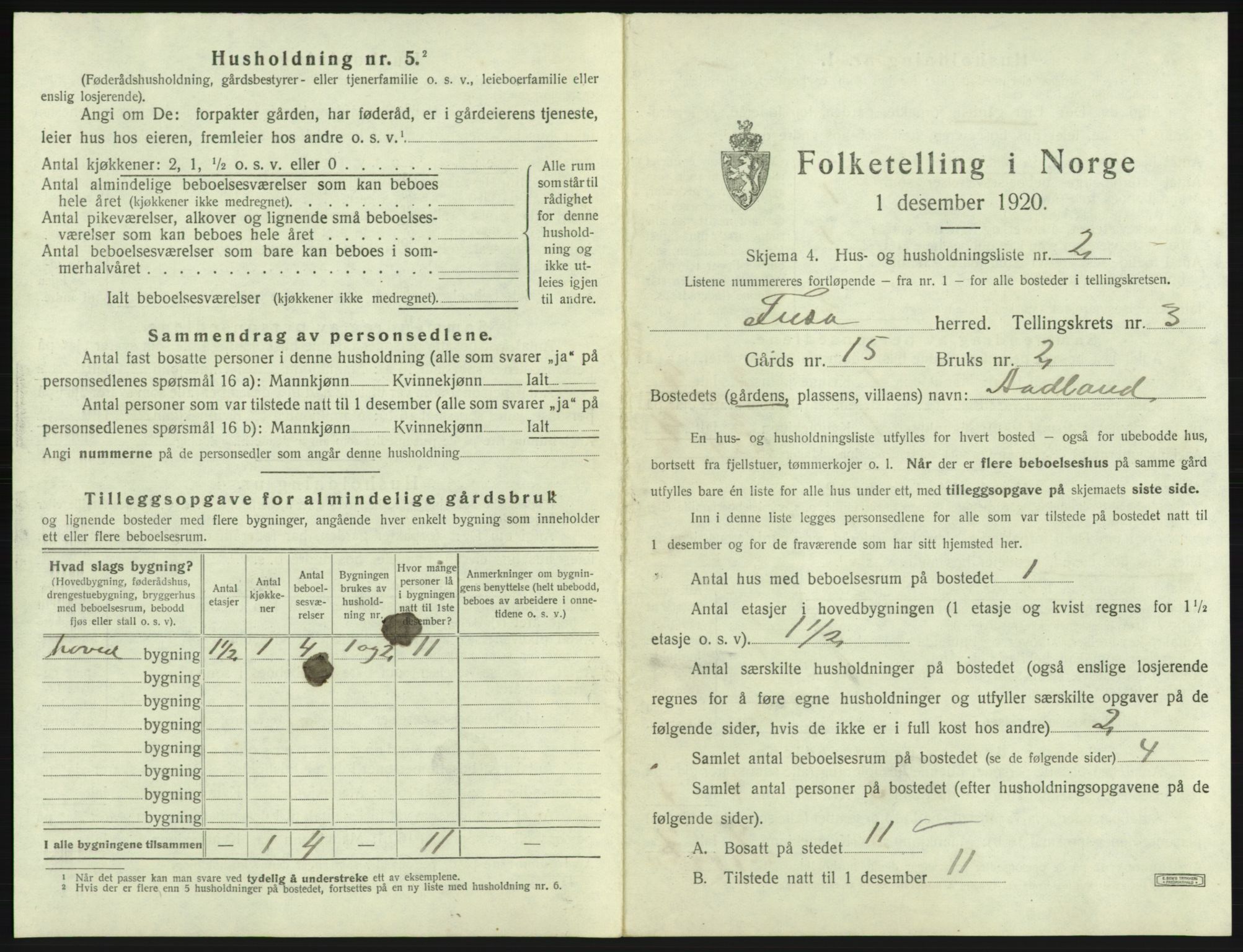 SAB, 1920 census for Fusa, 1920, p. 142