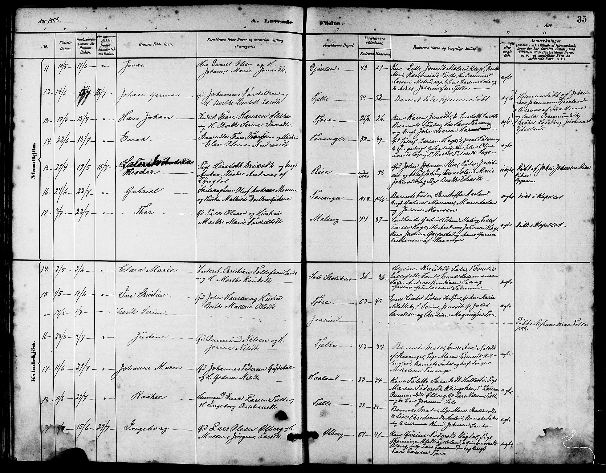 Håland sokneprestkontor, AV/SAST-A-101802/001/30BA/L0010: Parish register (official) no. A 9, 1883-1888, p. 35