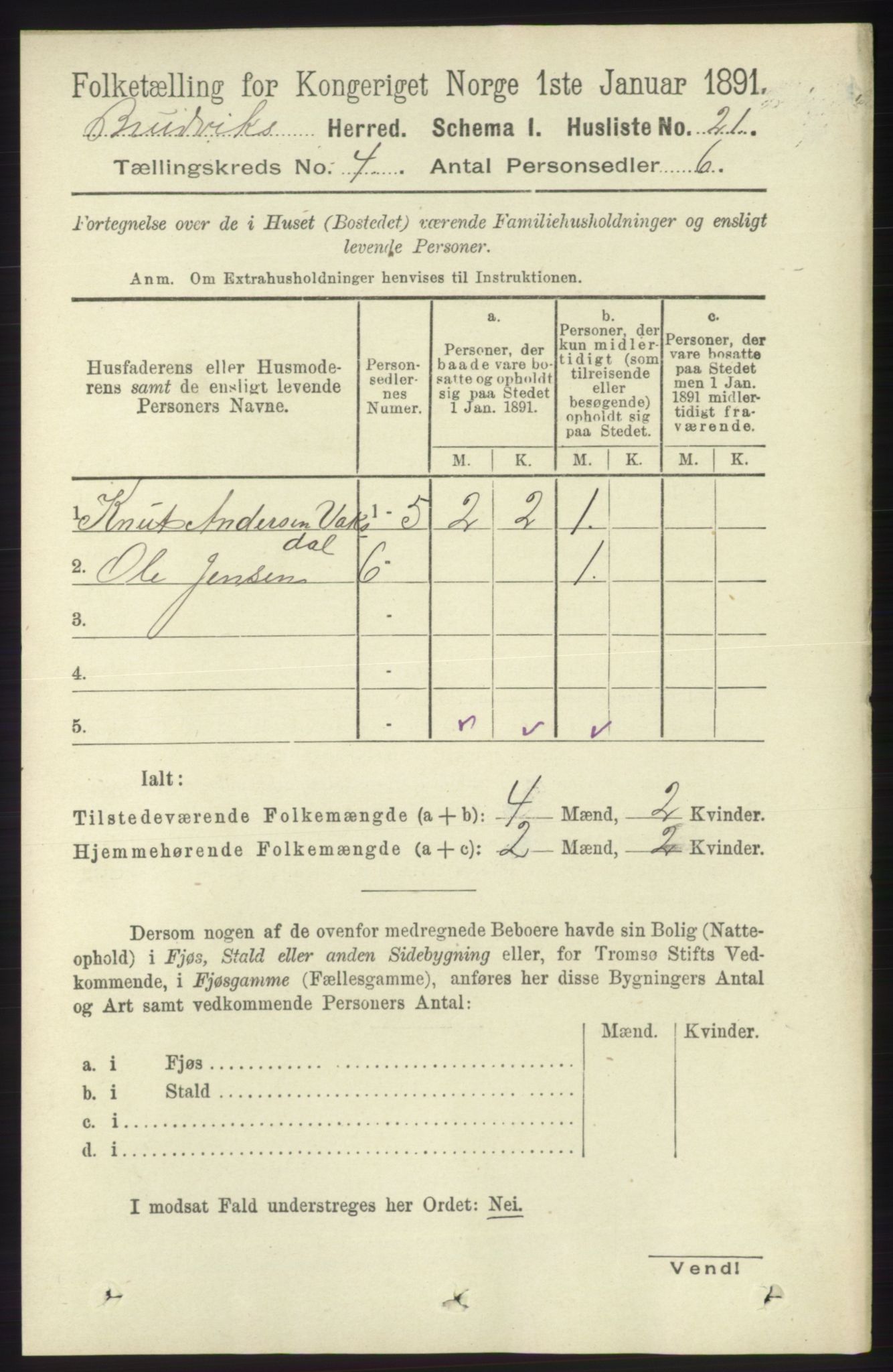 RA, 1891 census for 1251 Bruvik, 1891, p. 999