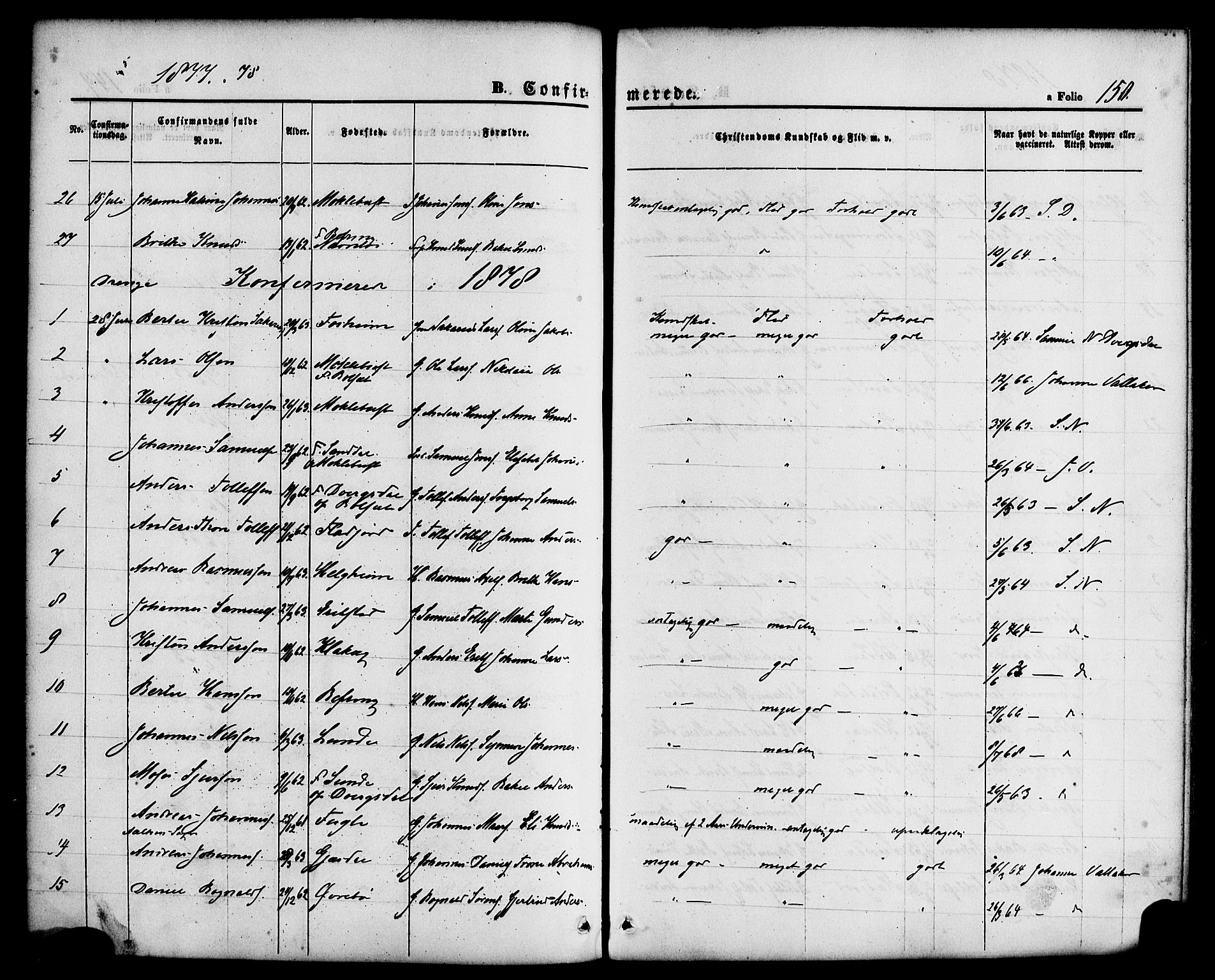Jølster sokneprestembete, SAB/A-80701/H/Haa/Haaa/L0011: Parish register (official) no. A 11, 1866-1881, p. 150