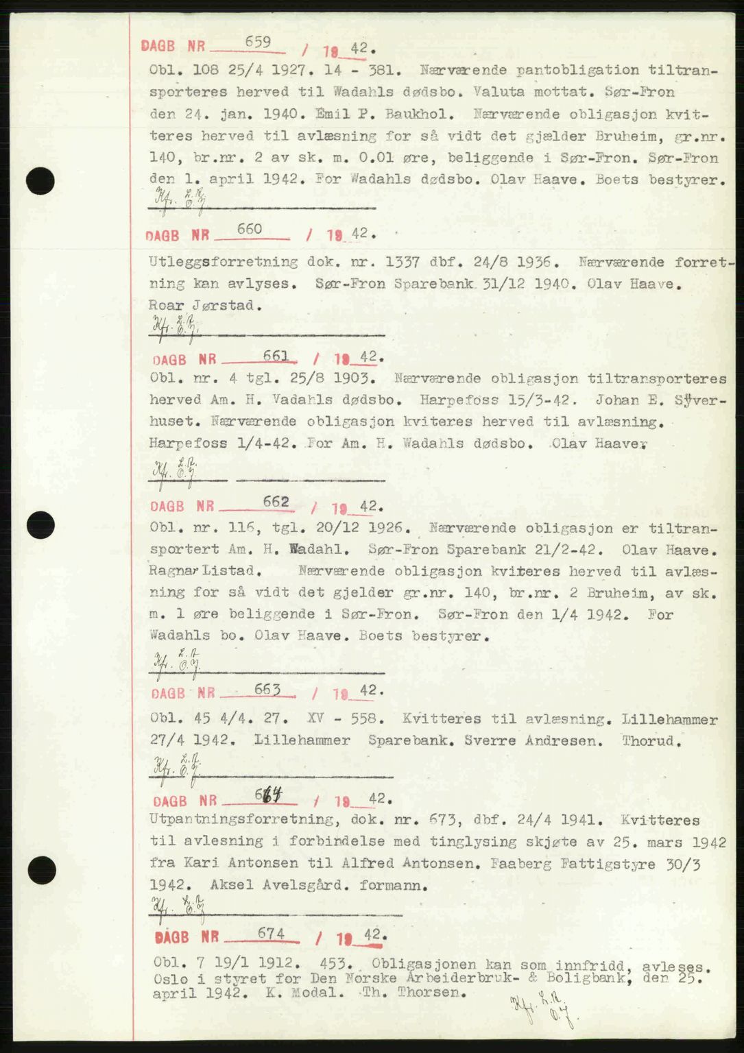 Sør-Gudbrandsdal tingrett, SAH/TING-004/H/Hb/Hbf/L0002: Mortgage book no. C1, 1938-1951, Diary no: : 659/1942