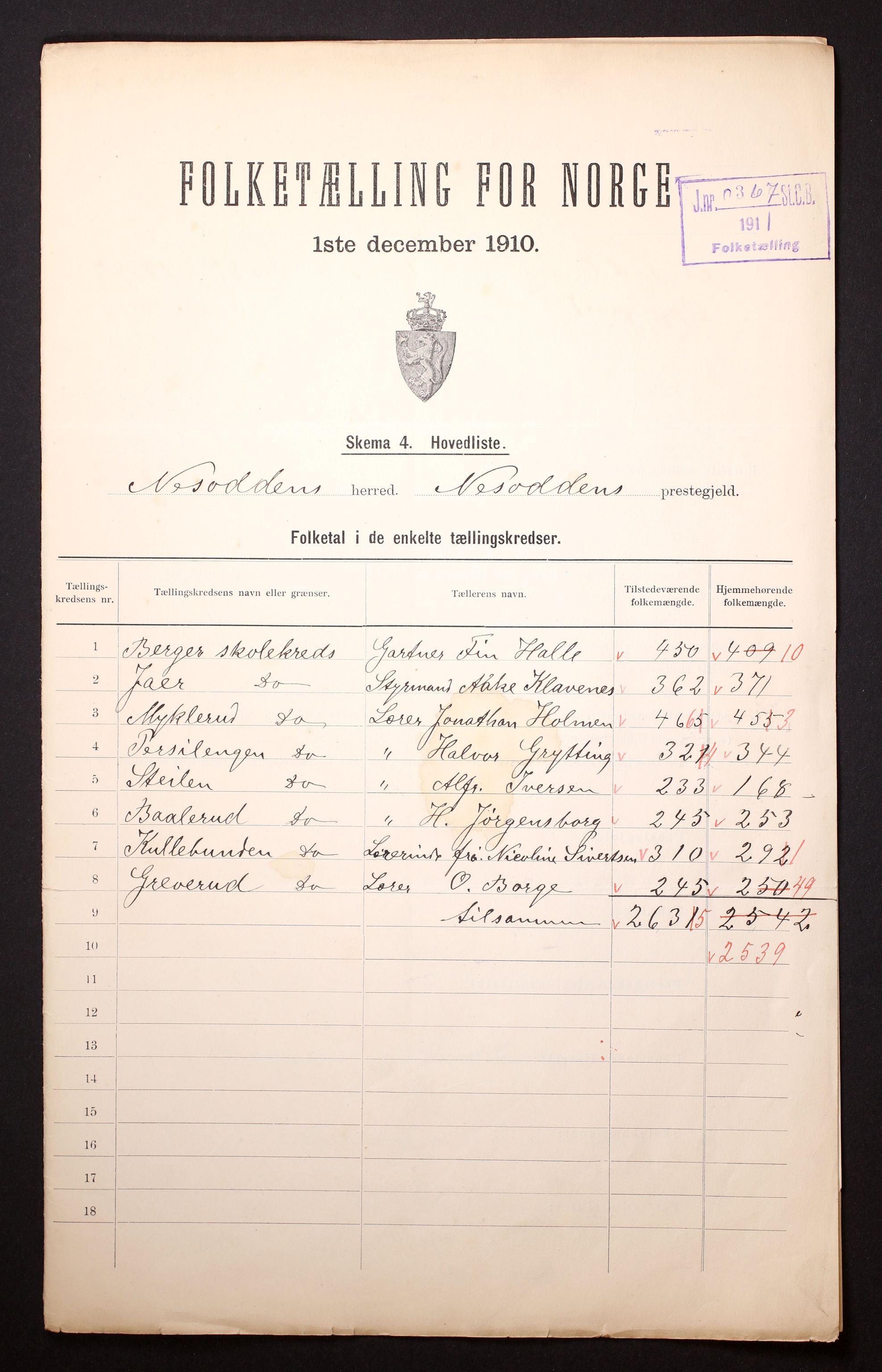 RA, 1910 census for Nesodden, 1910, p. 2