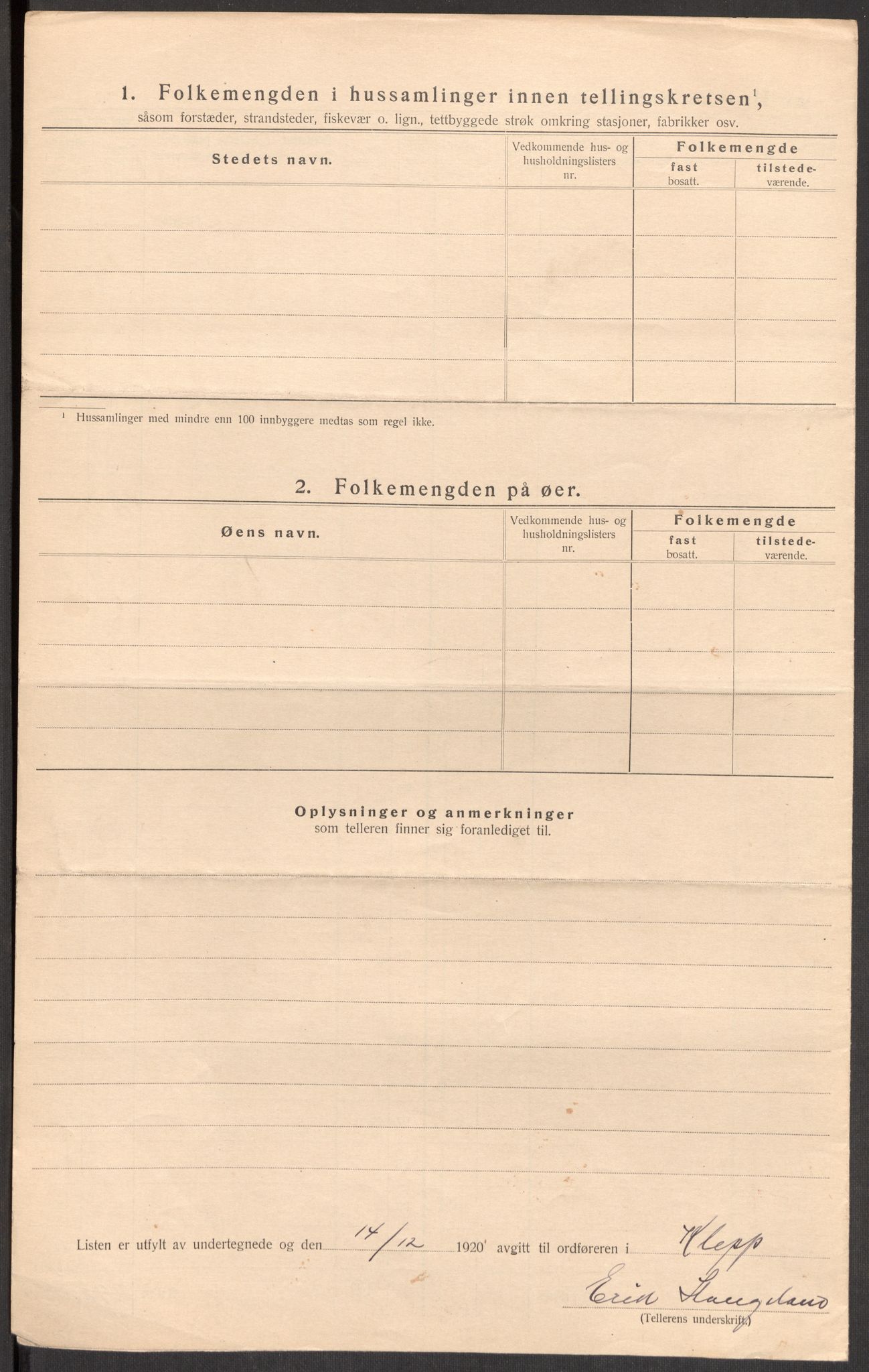 SAST, 1920 census for Klepp, 1920, p. 12
