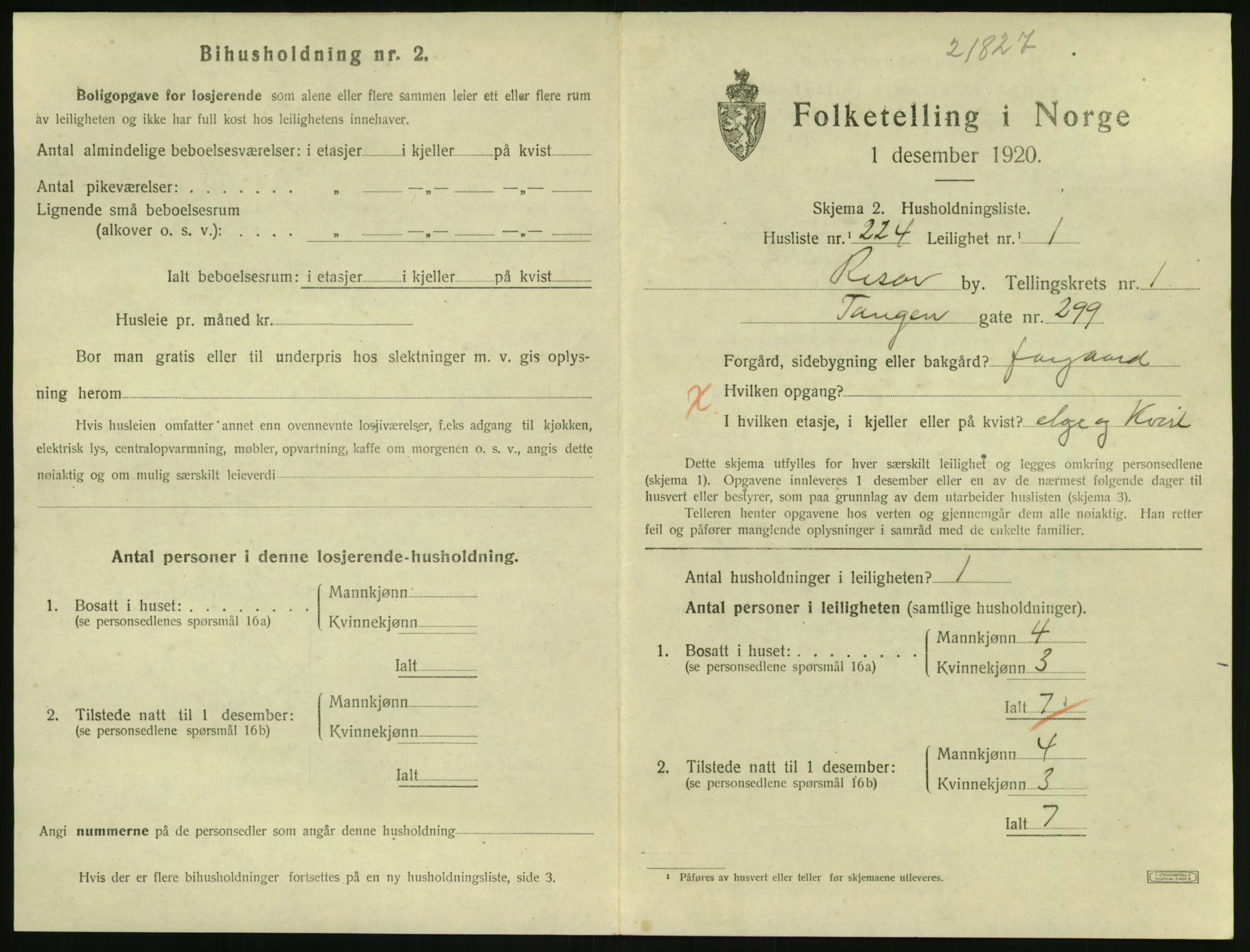 SAK, 1920 census for Risør, 1920, p. 1891