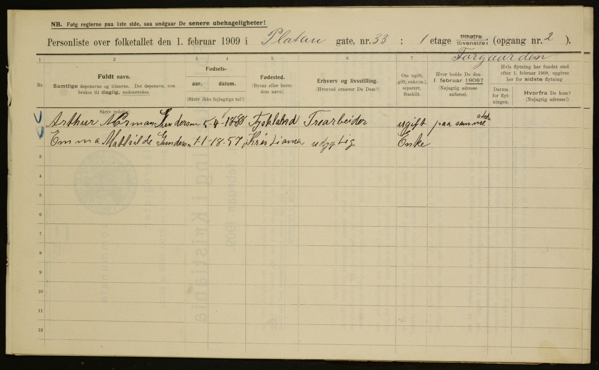 OBA, Municipal Census 1909 for Kristiania, 1909, p. 73210