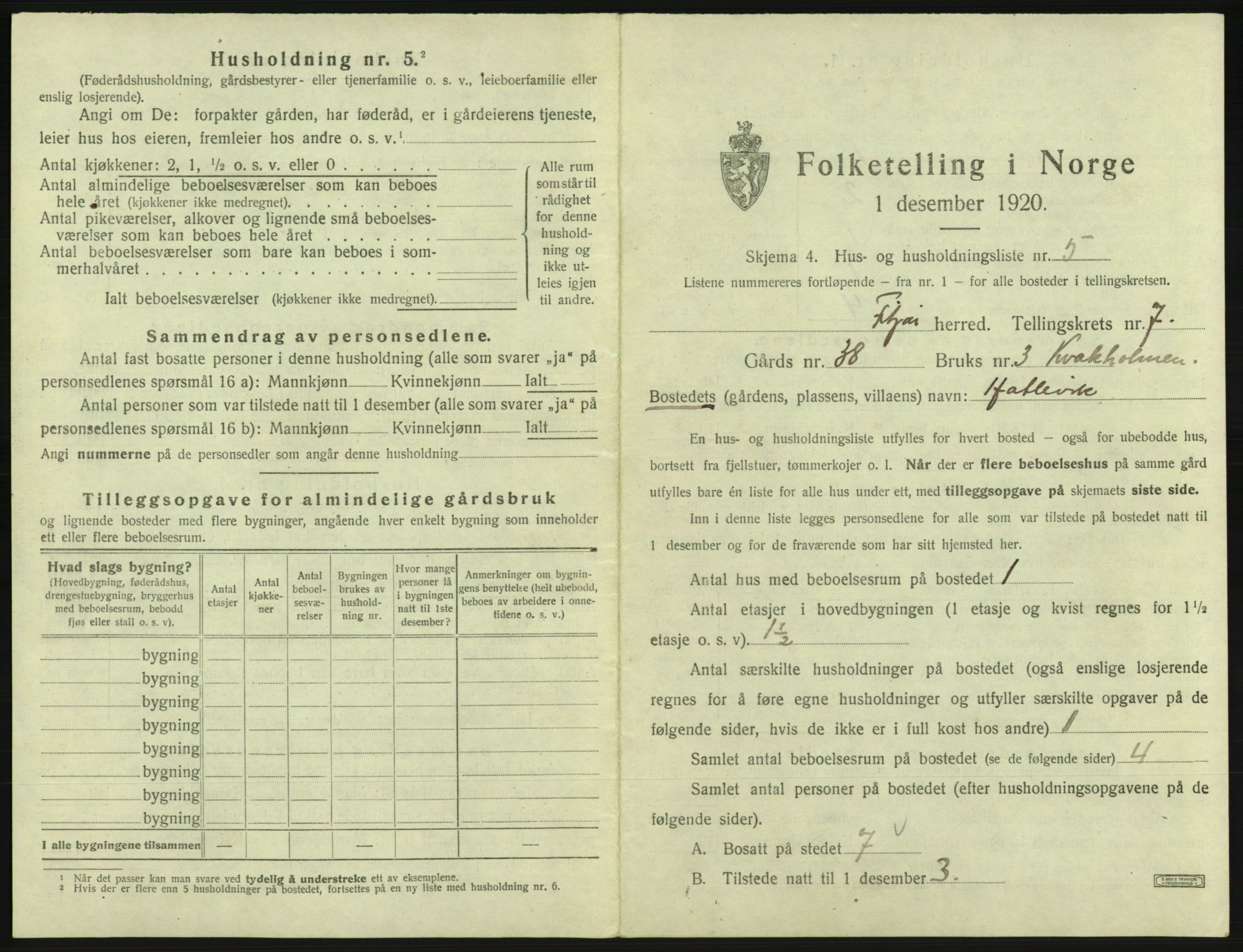 SAB, 1920 census for Fitjar, 1920, p. 420