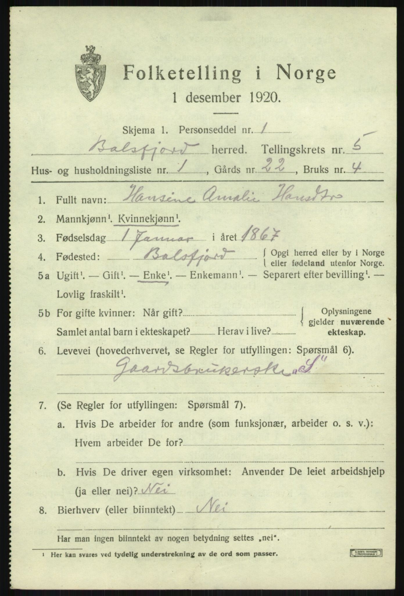 SATØ, 1920 census for Balsfjord, 1920, p. 3108