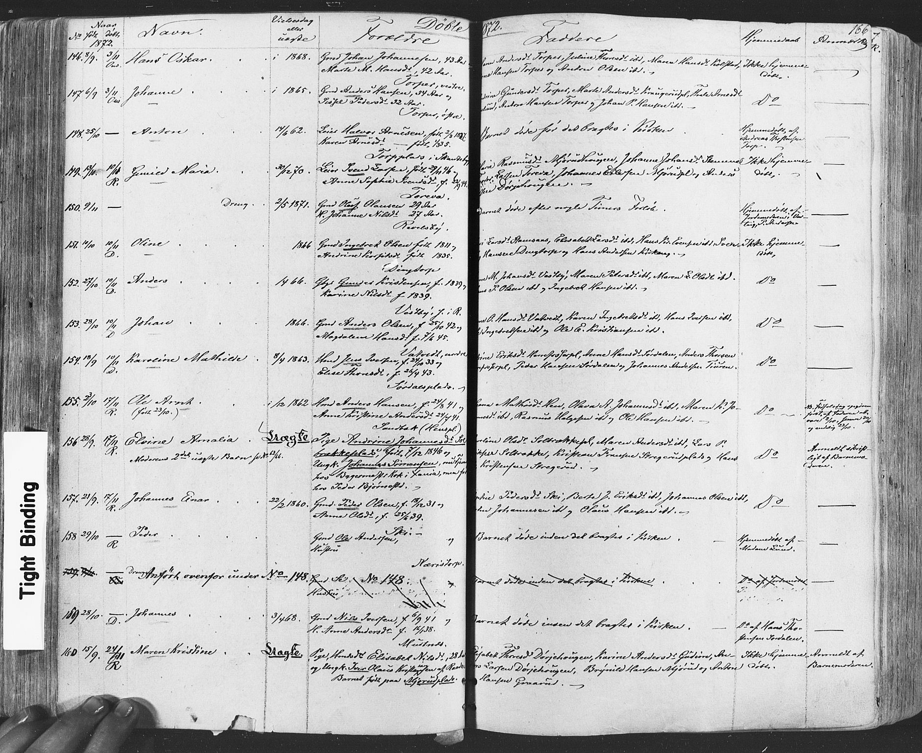 Rakkestad prestekontor Kirkebøker, AV/SAO-A-2008/F/Fa/L0011: Parish register (official) no. I 11, 1862-1877, p. 166