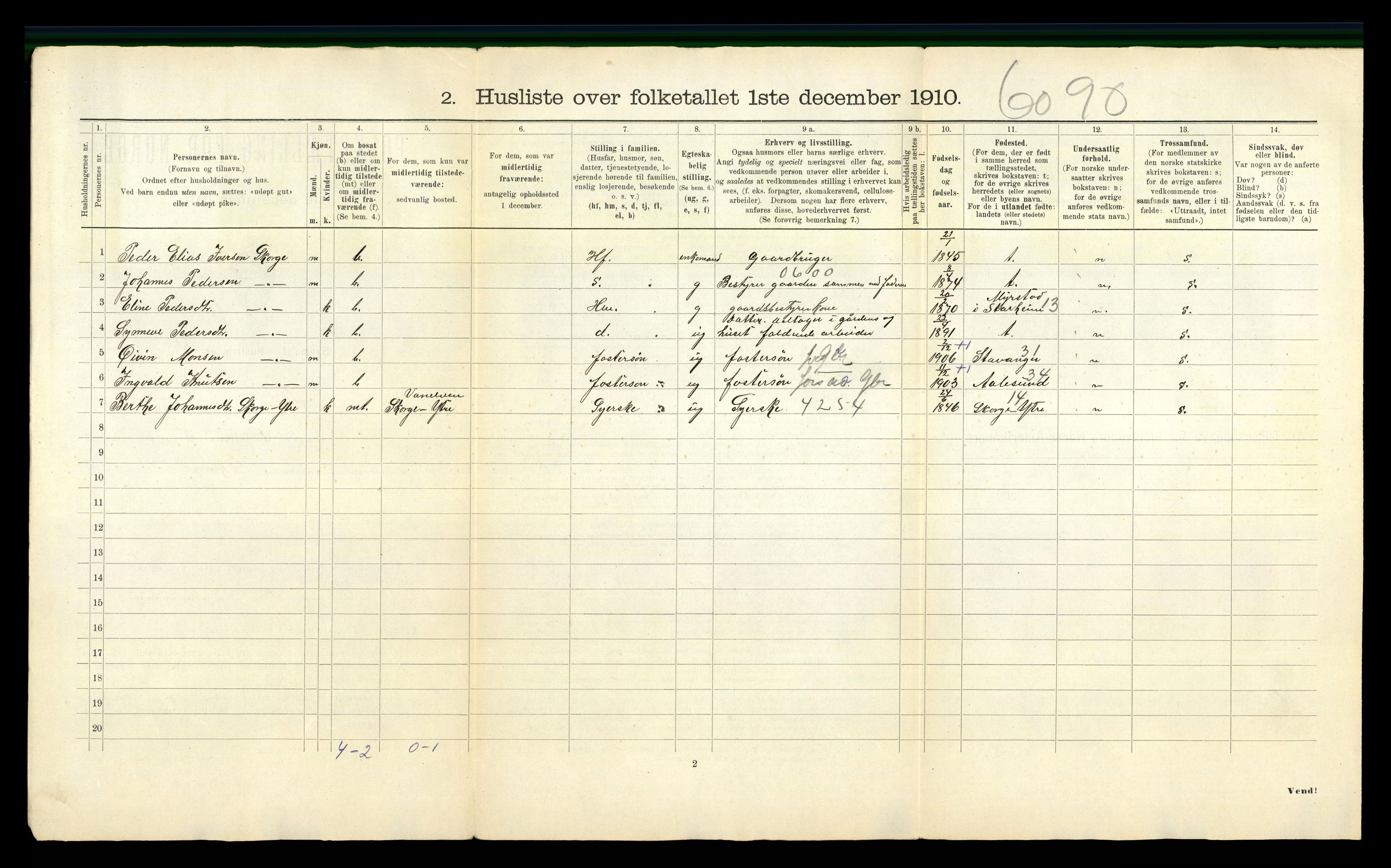 RA, 1910 census for Selje, 1910, p. 55