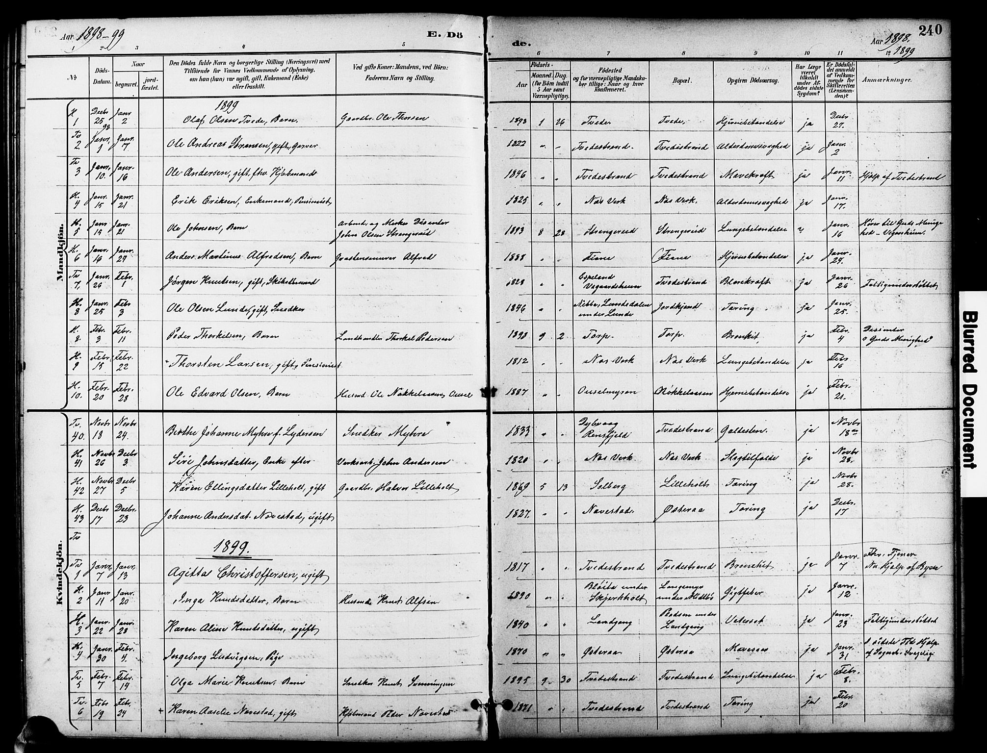 Holt sokneprestkontor, SAK/1111-0021/F/Fb/L0011: Parish register (copy) no. B 11, 1897-1921, p. 240