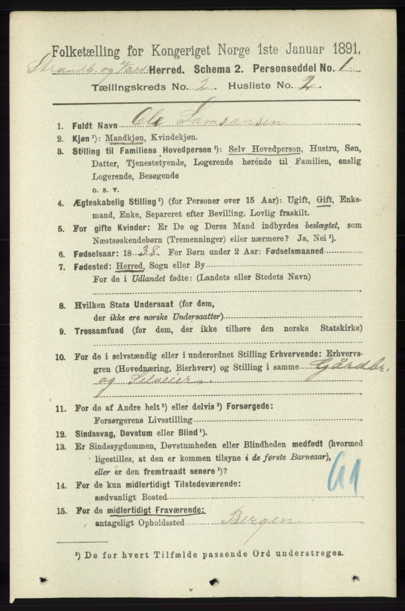 RA, 1891 census for 1226 Strandebarm og Varaldsøy, 1891, p. 581