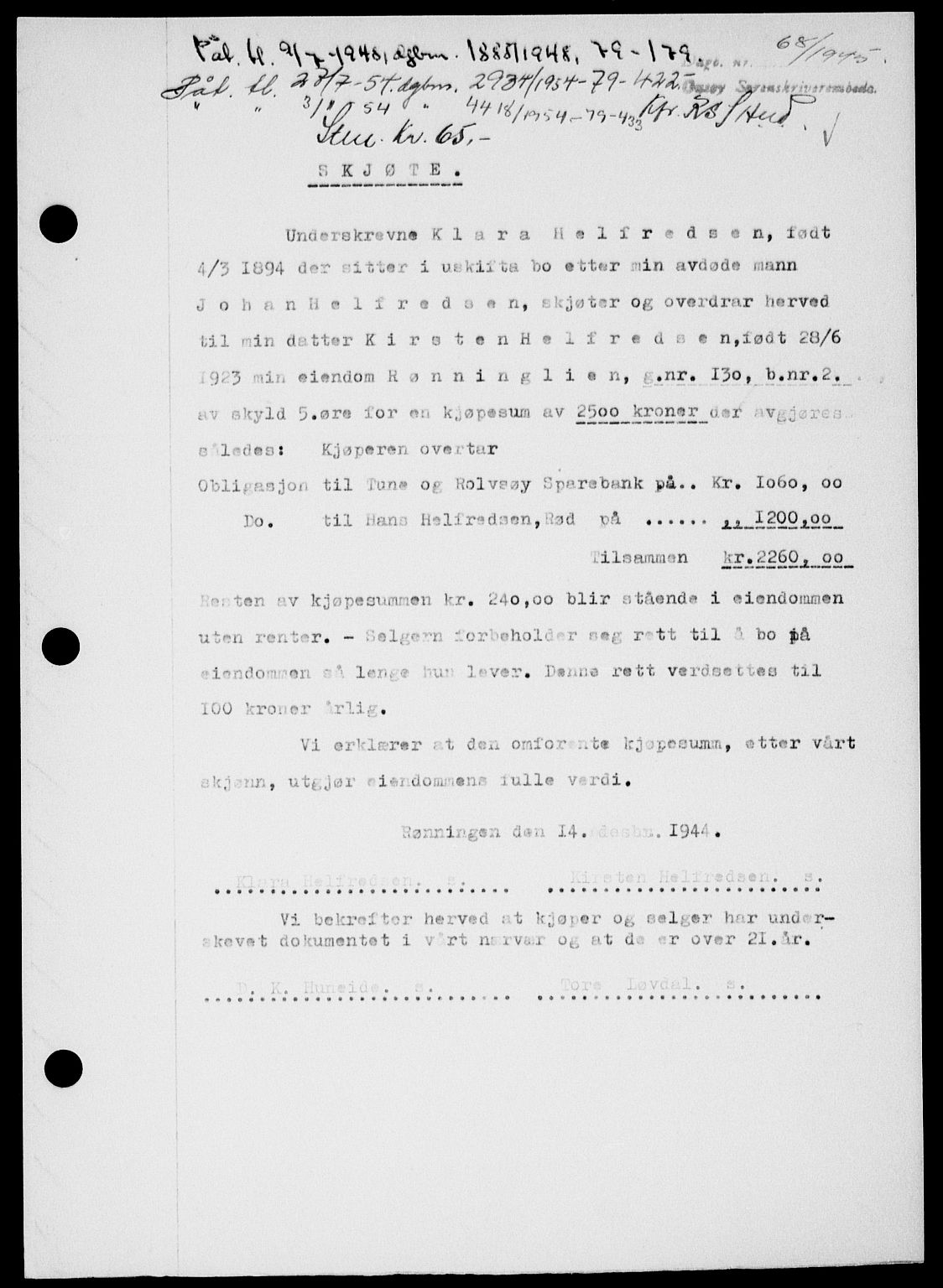 Onsøy sorenskriveri, SAO/A-10474/G/Ga/Gab/L0014: Mortgage book no. II A-14, 1944-1945, Diary no: : 68/1945