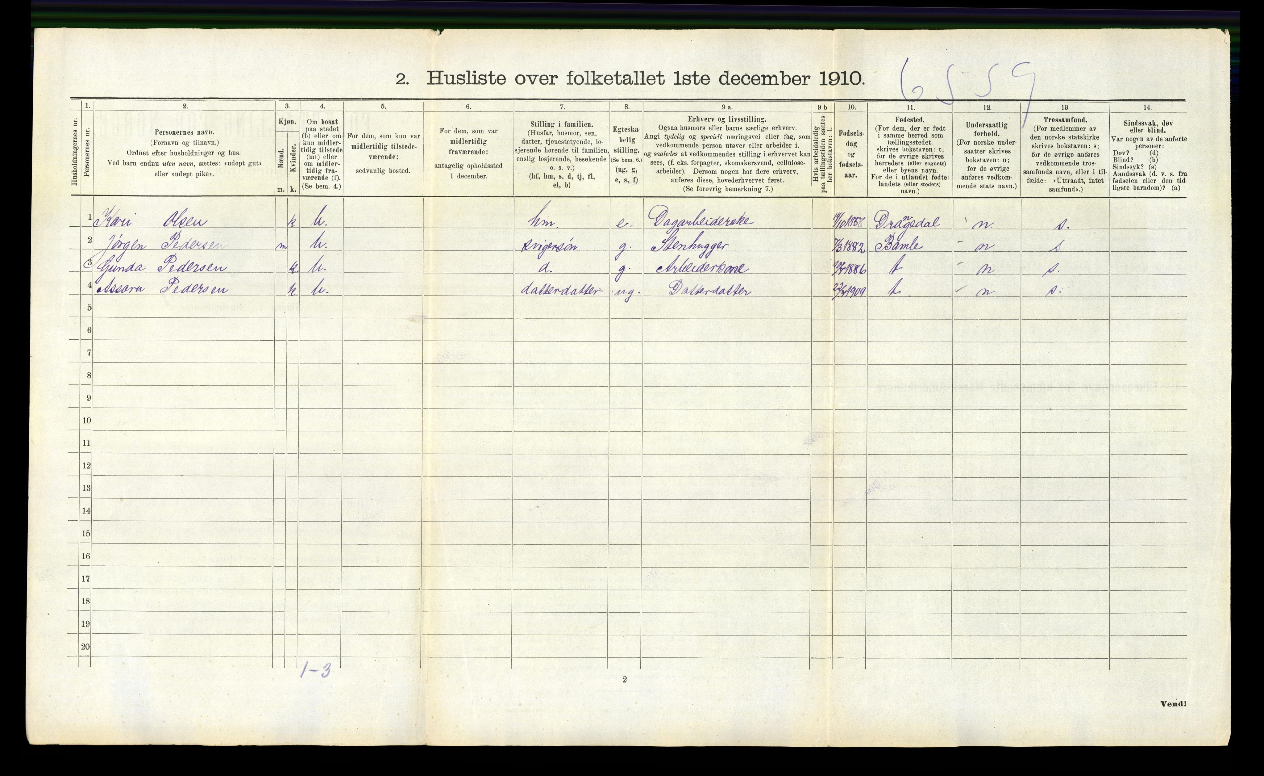 RA, 1910 census for Skåtøy, 1910, p. 918