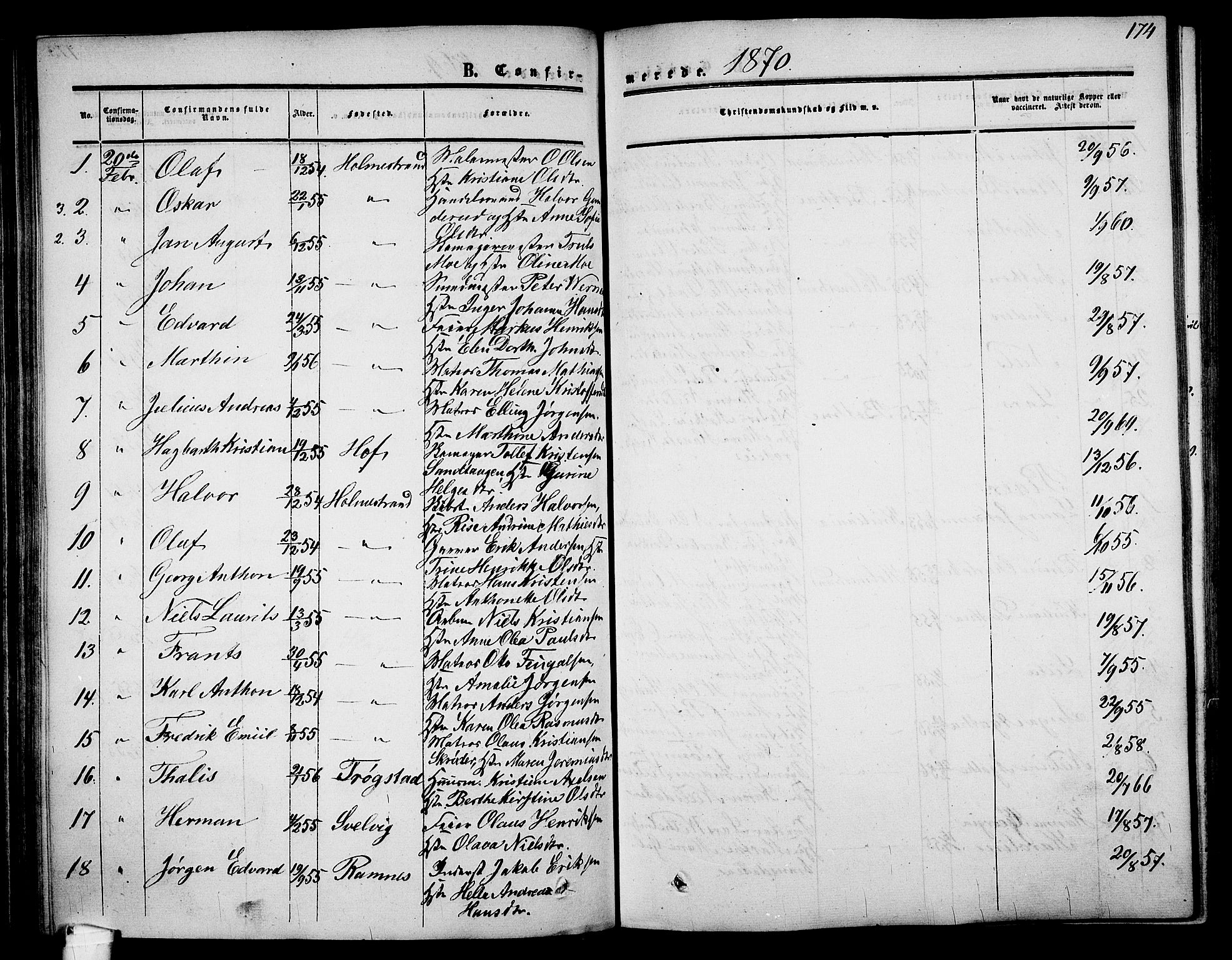 Holmestrand kirkebøker, AV/SAKO-A-346/G/Ga/L0003: Parish register (copy) no. 3, 1849-1874, p. 174
